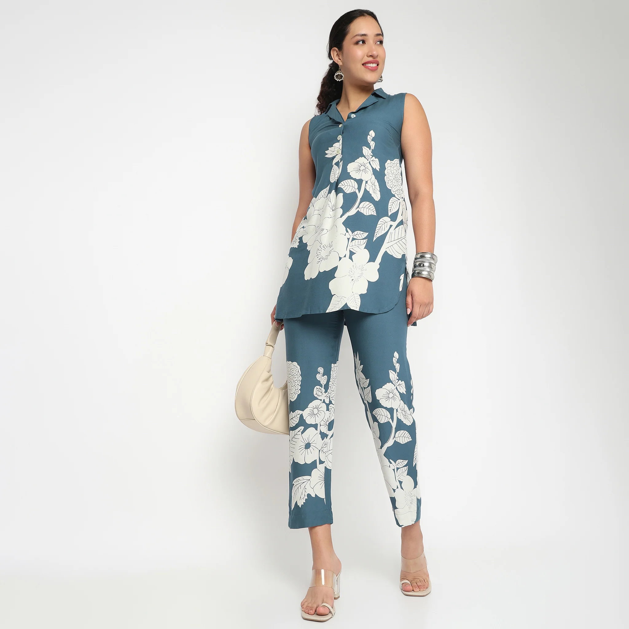 Printed Half Placket Kurta and Pant Set