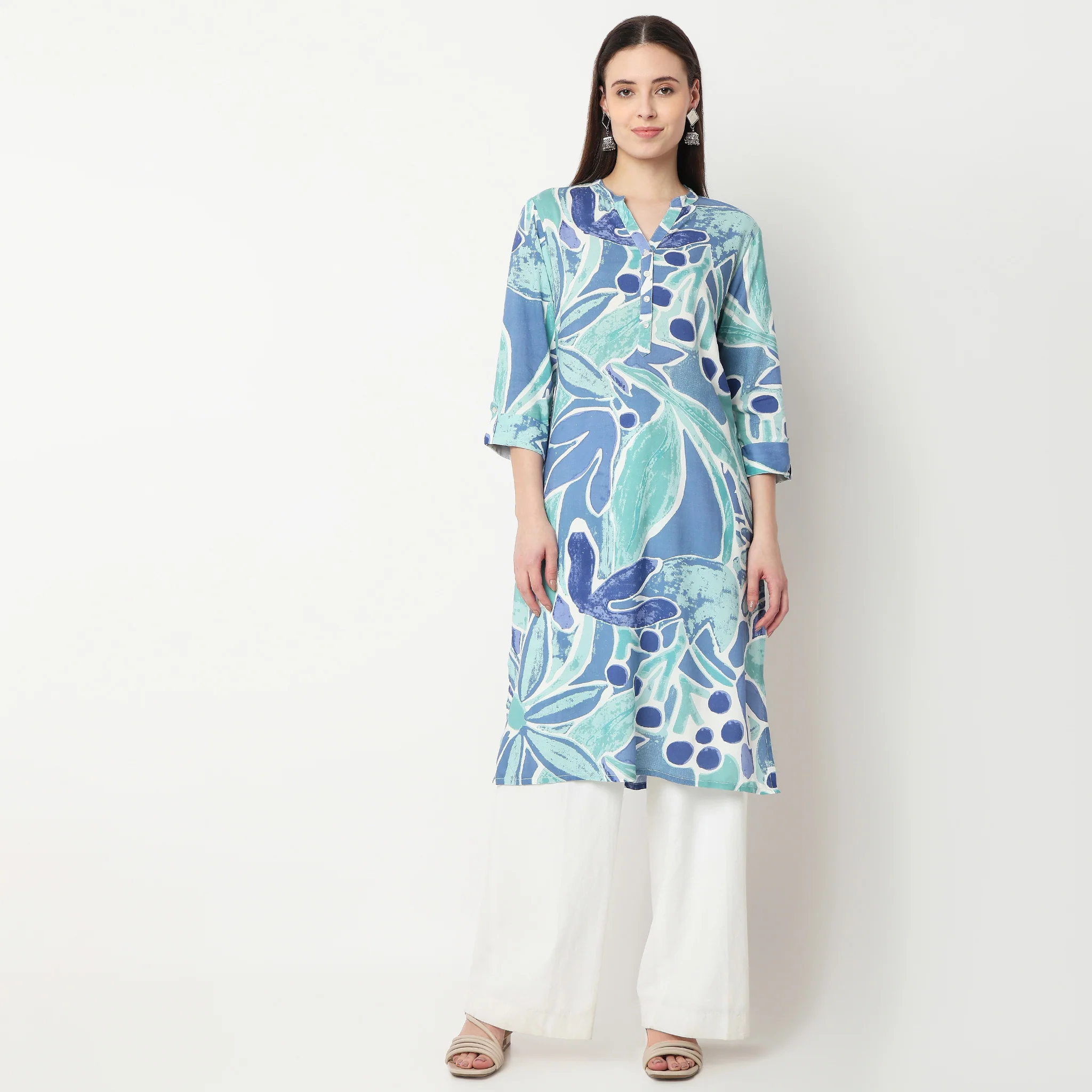 Printed Half Placket Kurta - Image 2