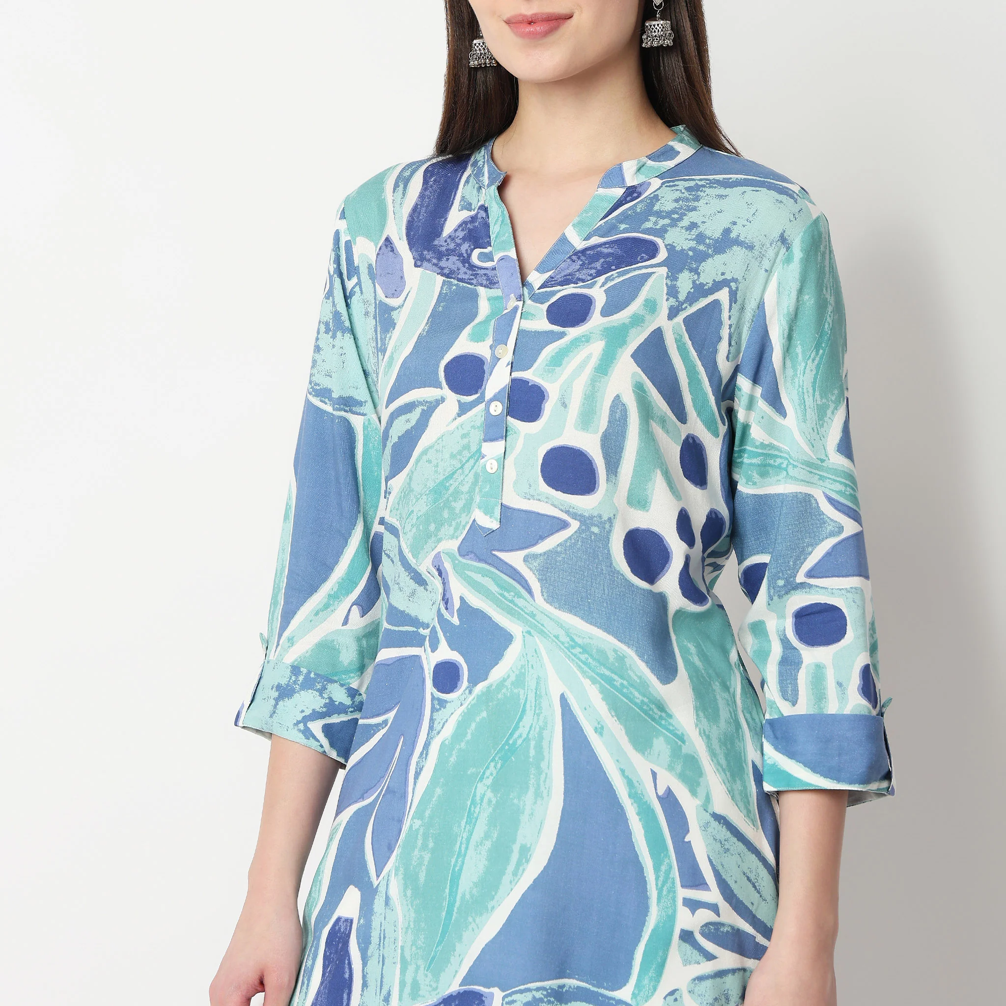 Printed Half Placket Kurta - Image 4