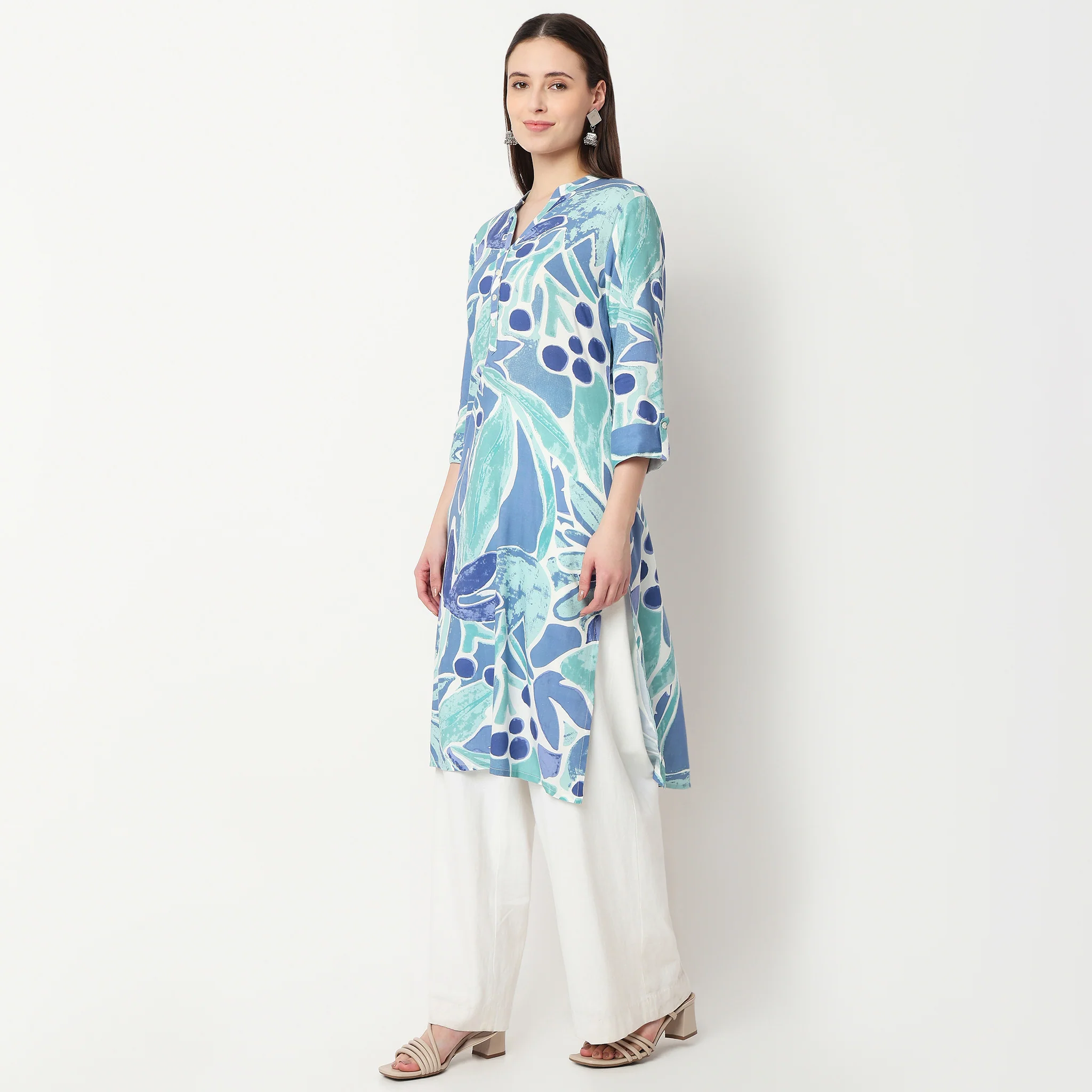 Printed Half Placket Kurta - Image 5