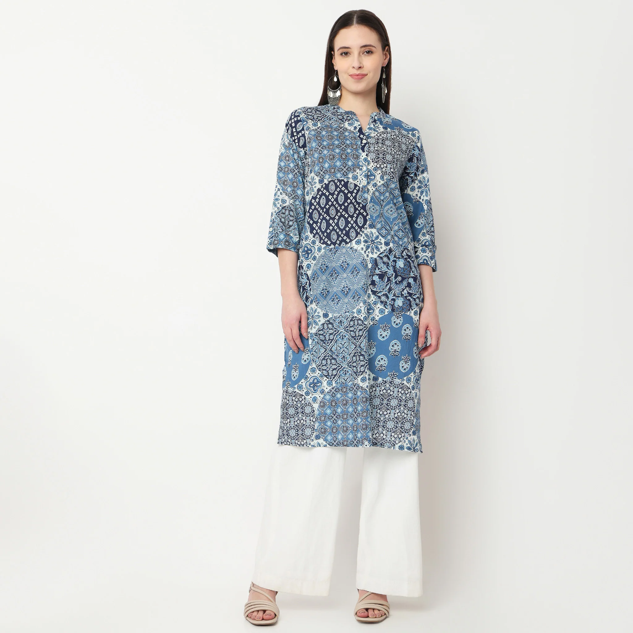Printed Half Placket Kurta - Image 2