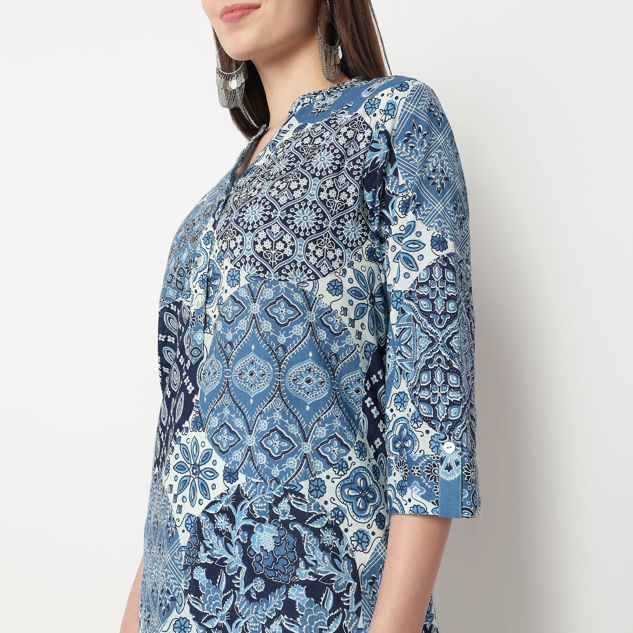 Printed Half Placket Kurta - Image 4