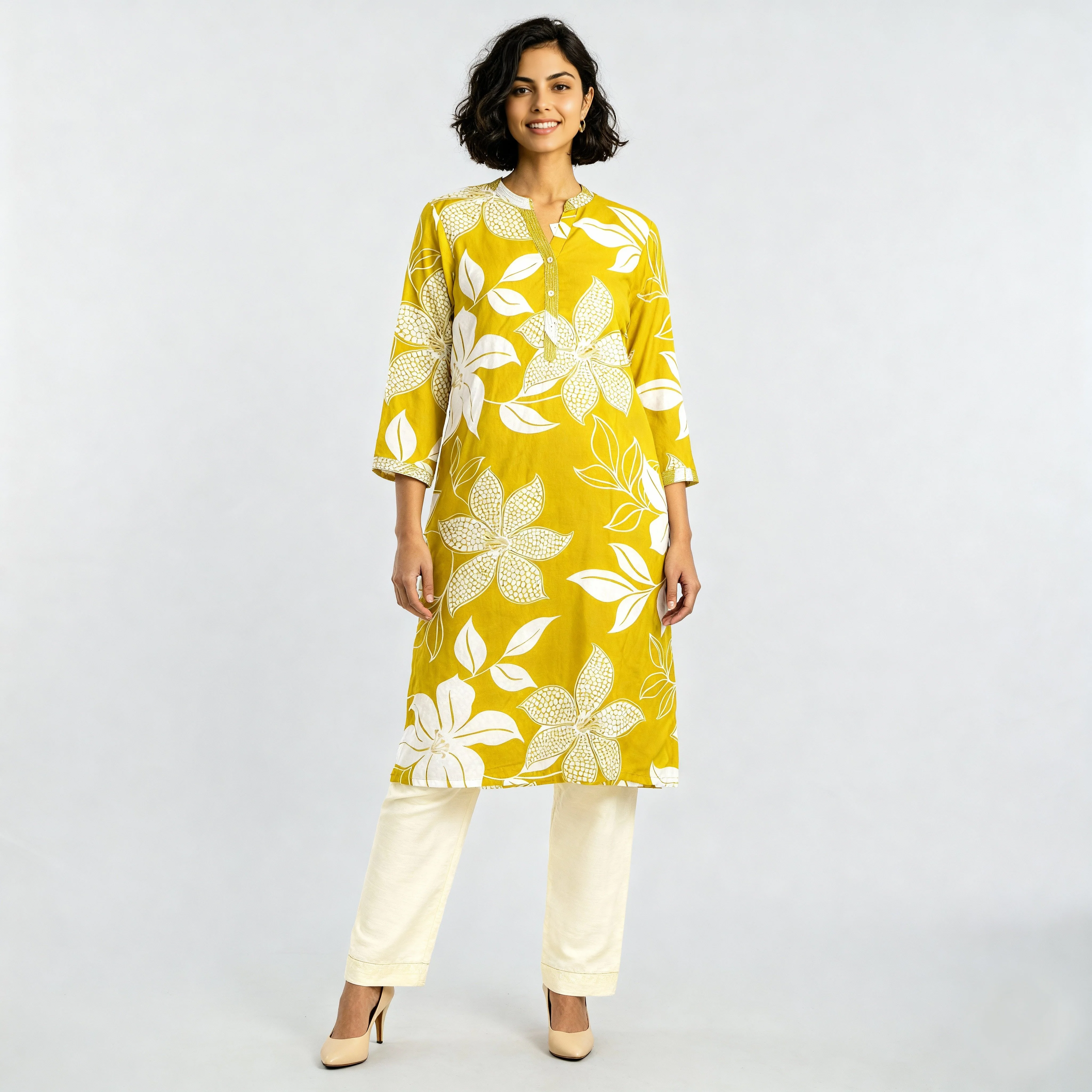 Printed Half Placket Long Kurta - Image 2