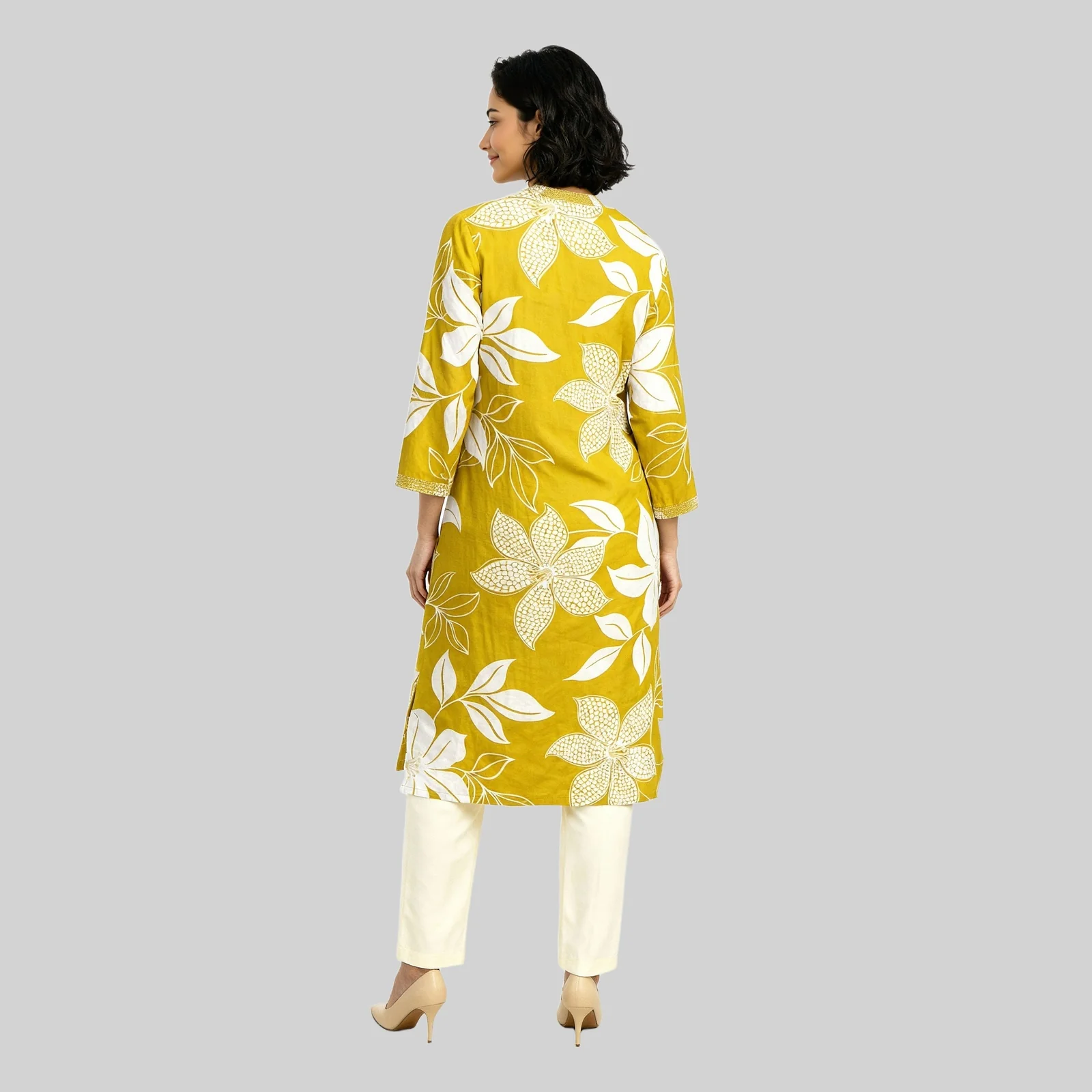 Printed Half Placket Long Kurta - Image 3