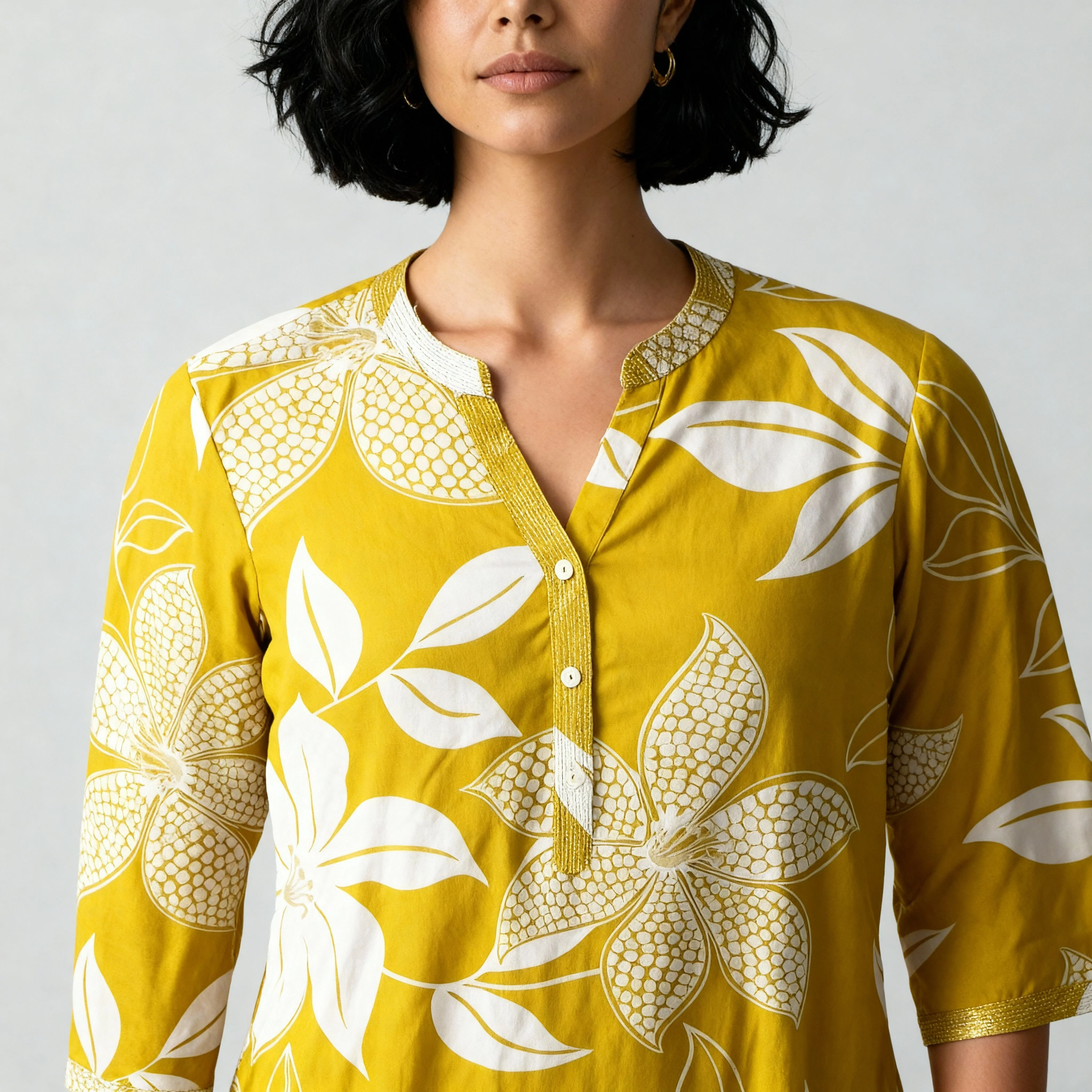 Printed Half Placket Long Kurta - Image 4