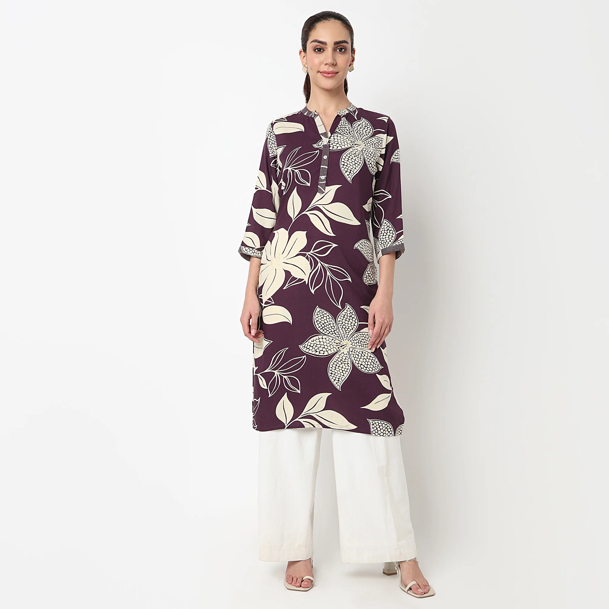 Printed Half Placket Long Kurta - Image 7