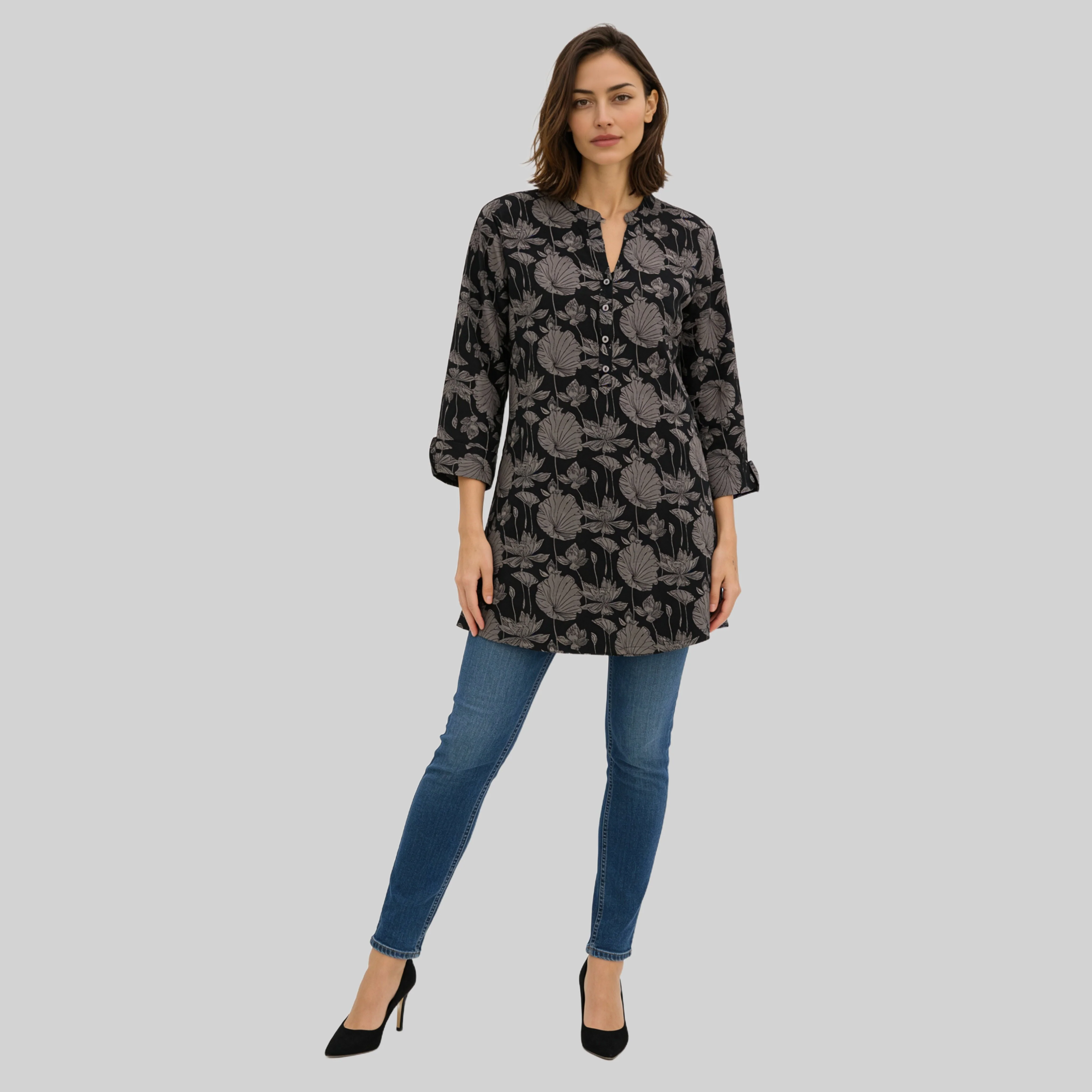 Printed Half Placket Short Kurta - Image 2