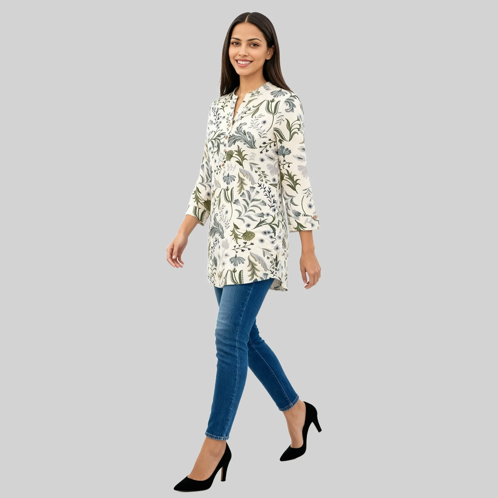 Printed Half Placket Short Kurta - Image 5