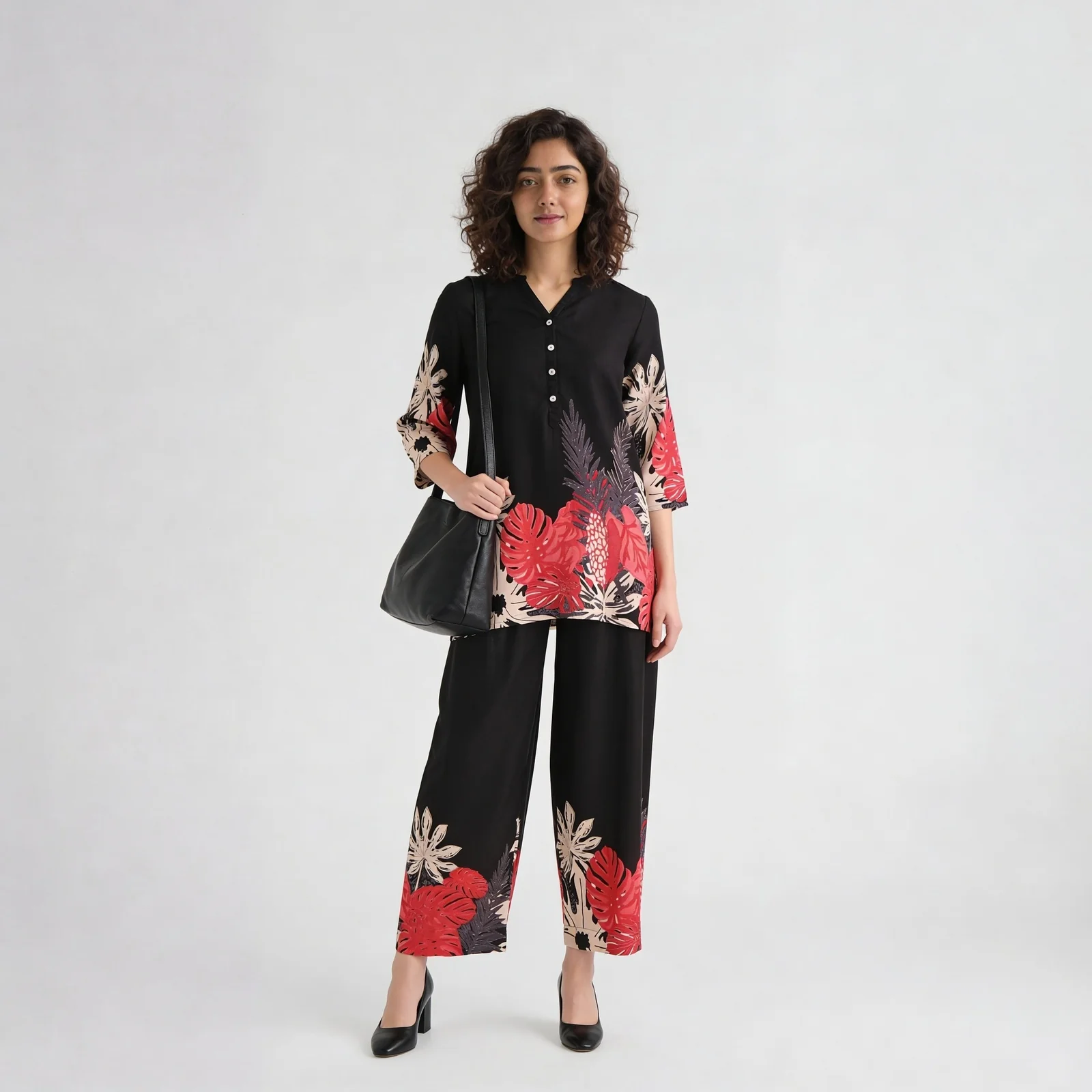 Printed Half Placket Short Kurta
