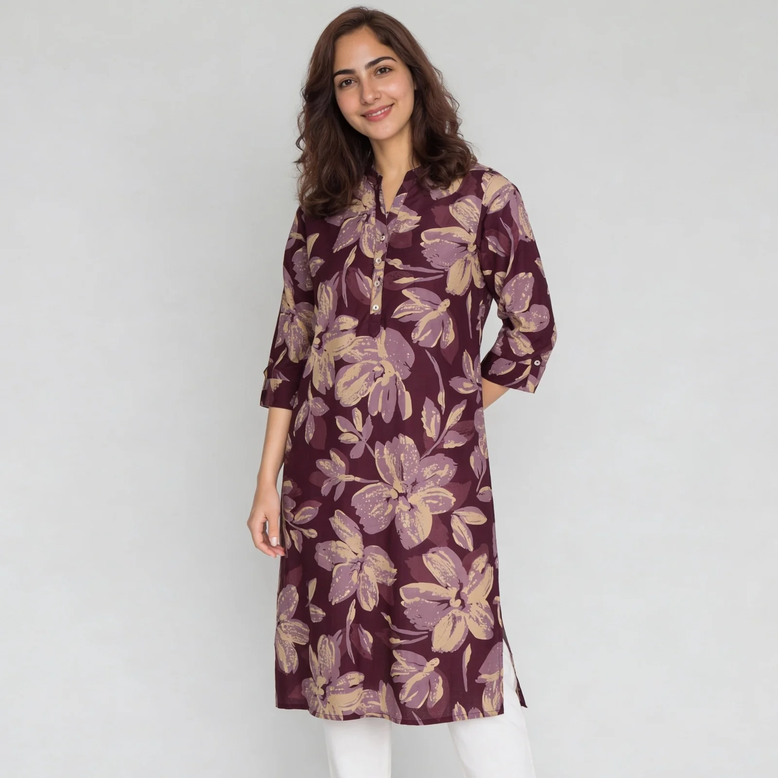 Printed Half Placket Straight Long Kurta - Image 10