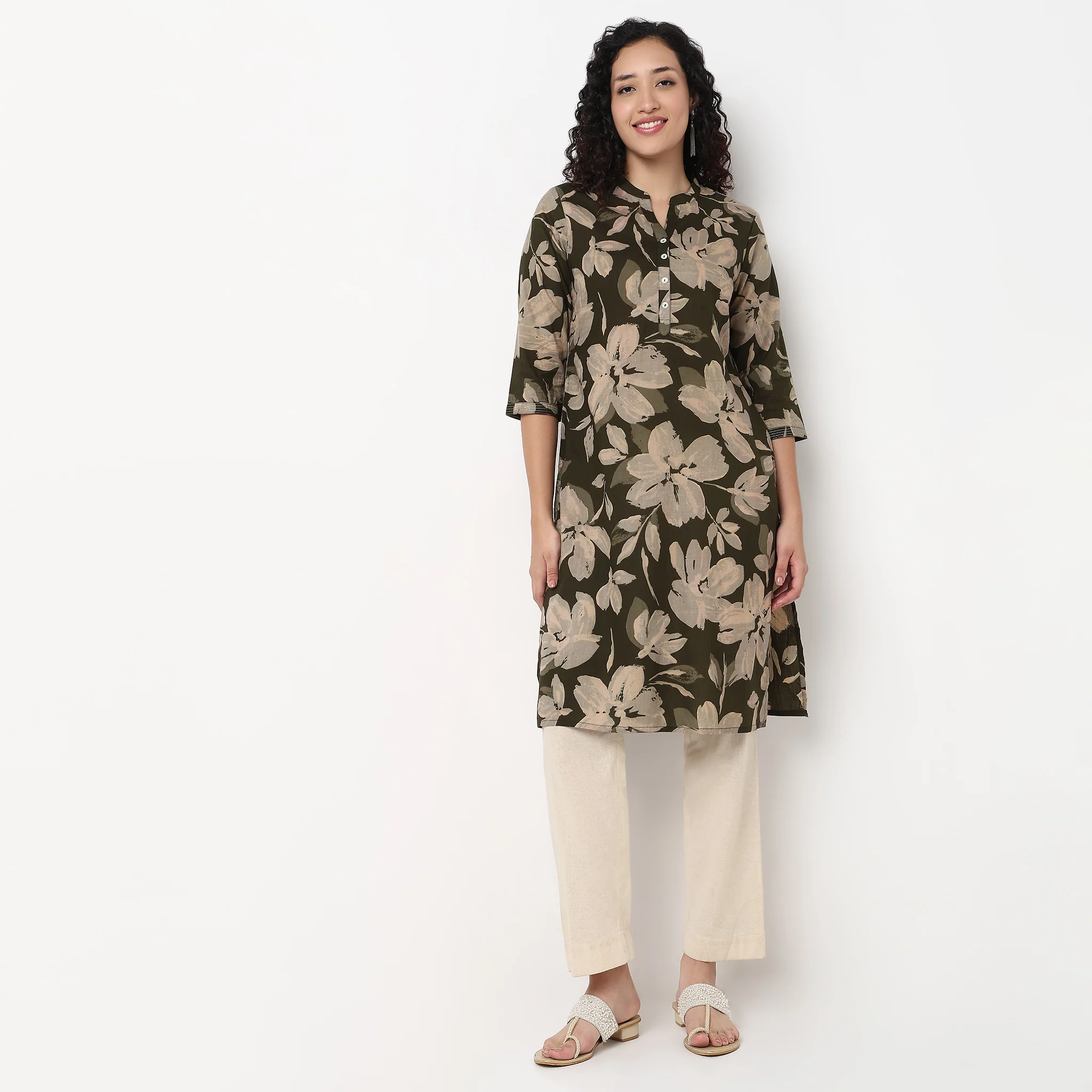 Printed Half Placket Straight Long Kurta - Image 2