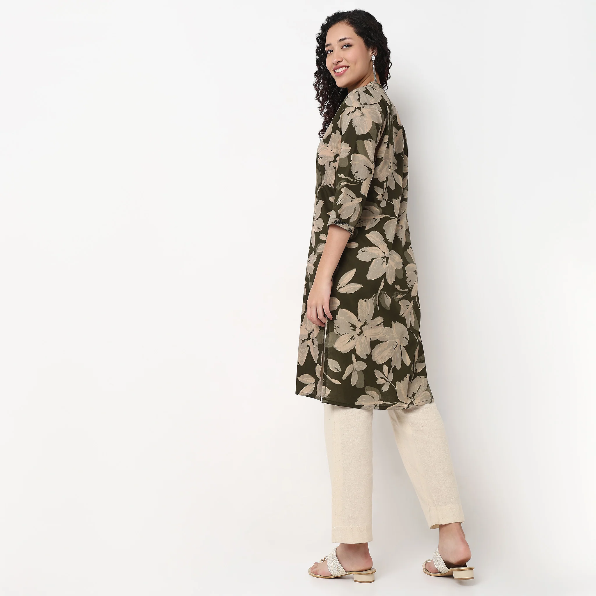 Printed Half Placket Straight Long Kurta - Image 3