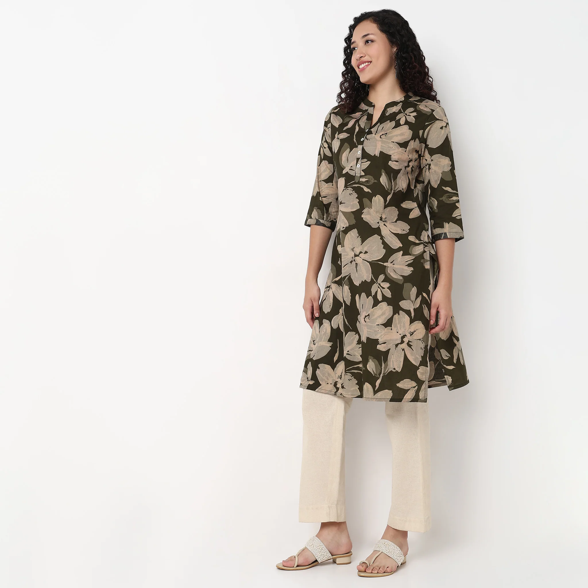 Printed Half Placket Straight Long Kurta - Image 5
