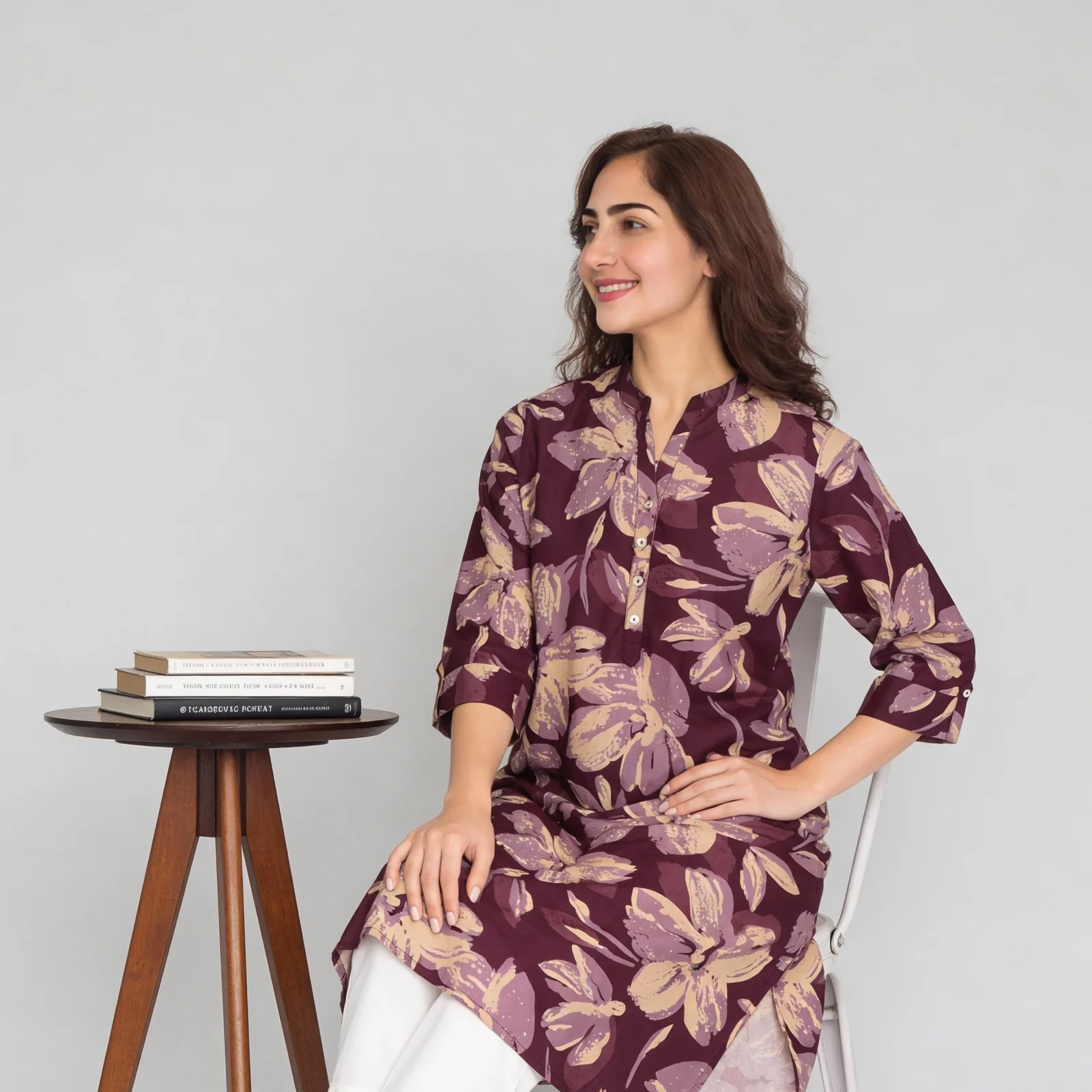 Printed Half Placket Straight Long Kurta - Image 6