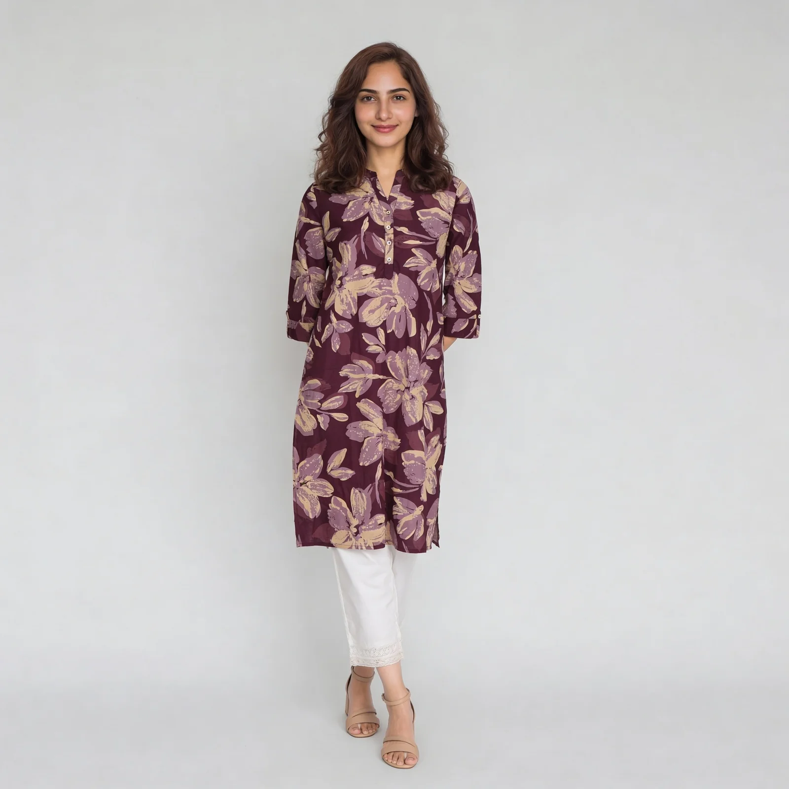 Printed Half Placket Straight Long Kurta - Image 7