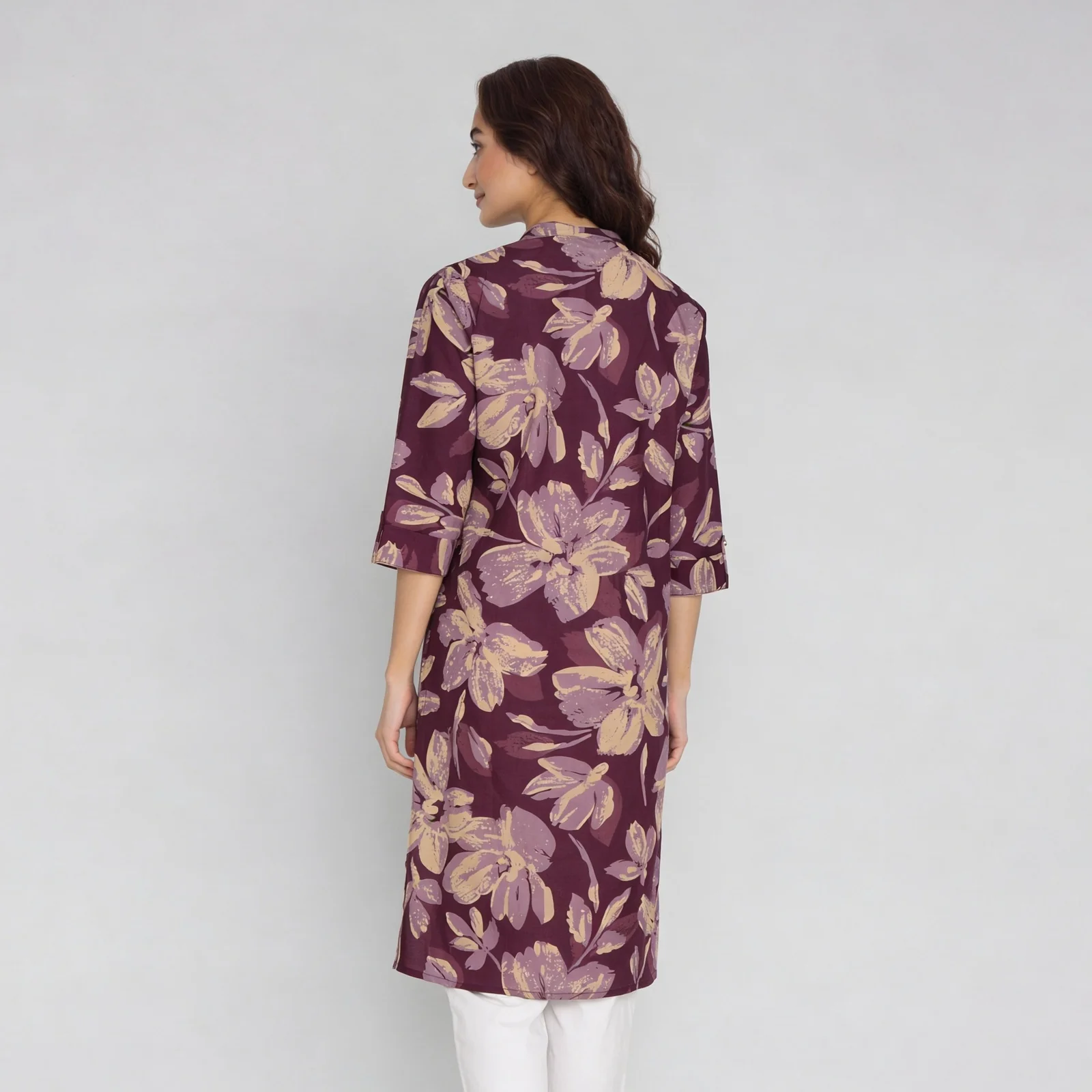 Printed Half Placket Straight Long Kurta - Image 8