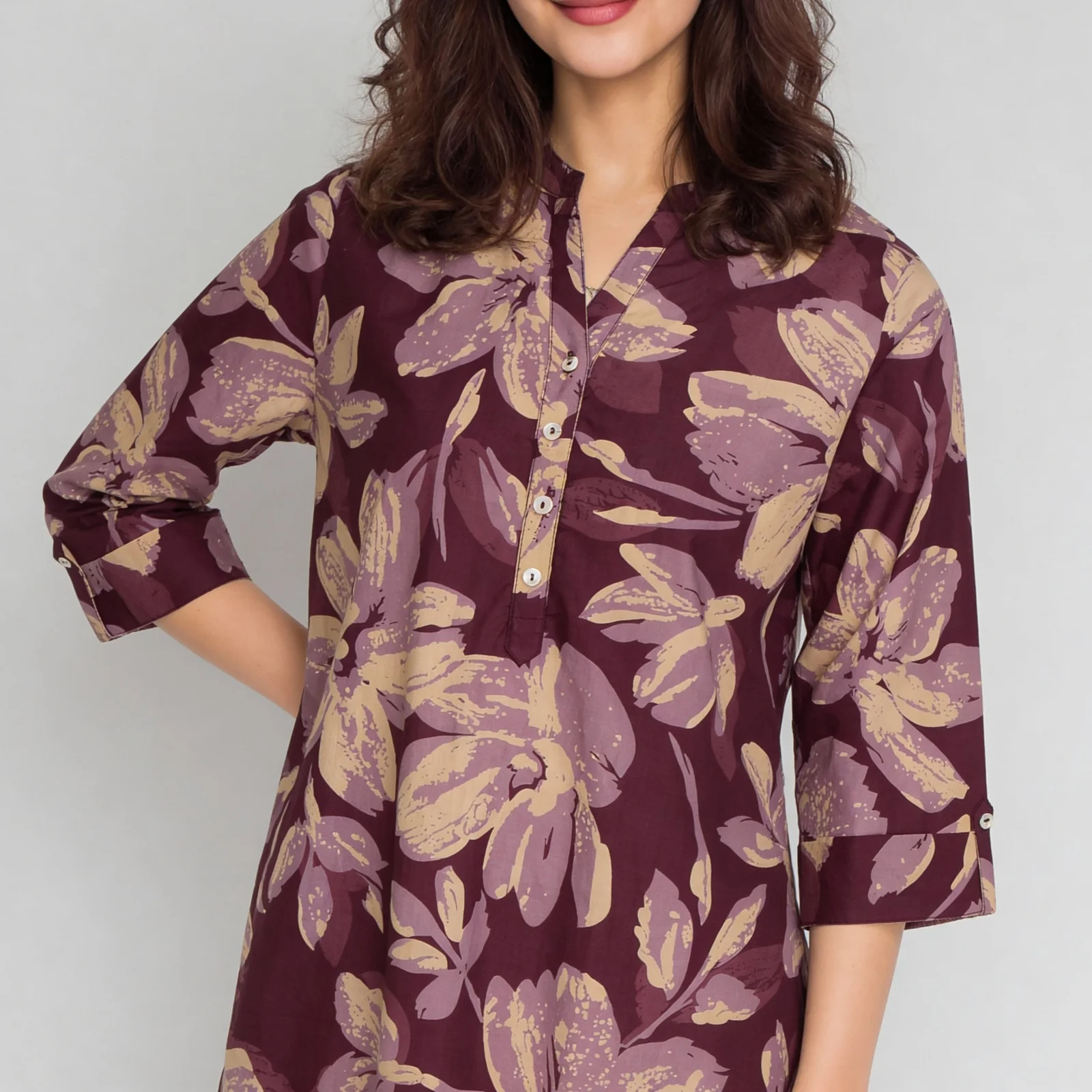 Printed Half Placket Straight Long Kurta - Image 9