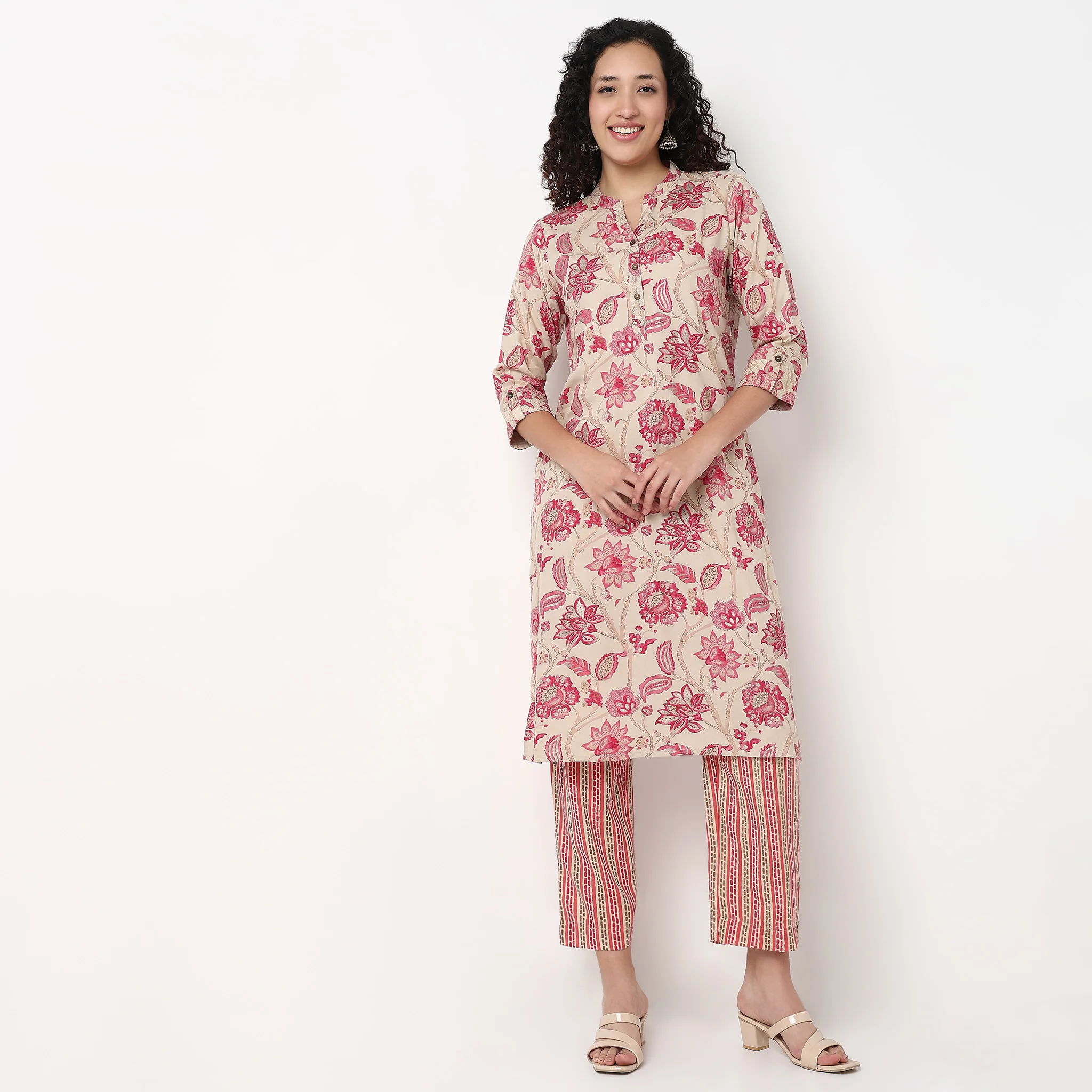 Printed Half Placket Straight Long Kurta - Image 2