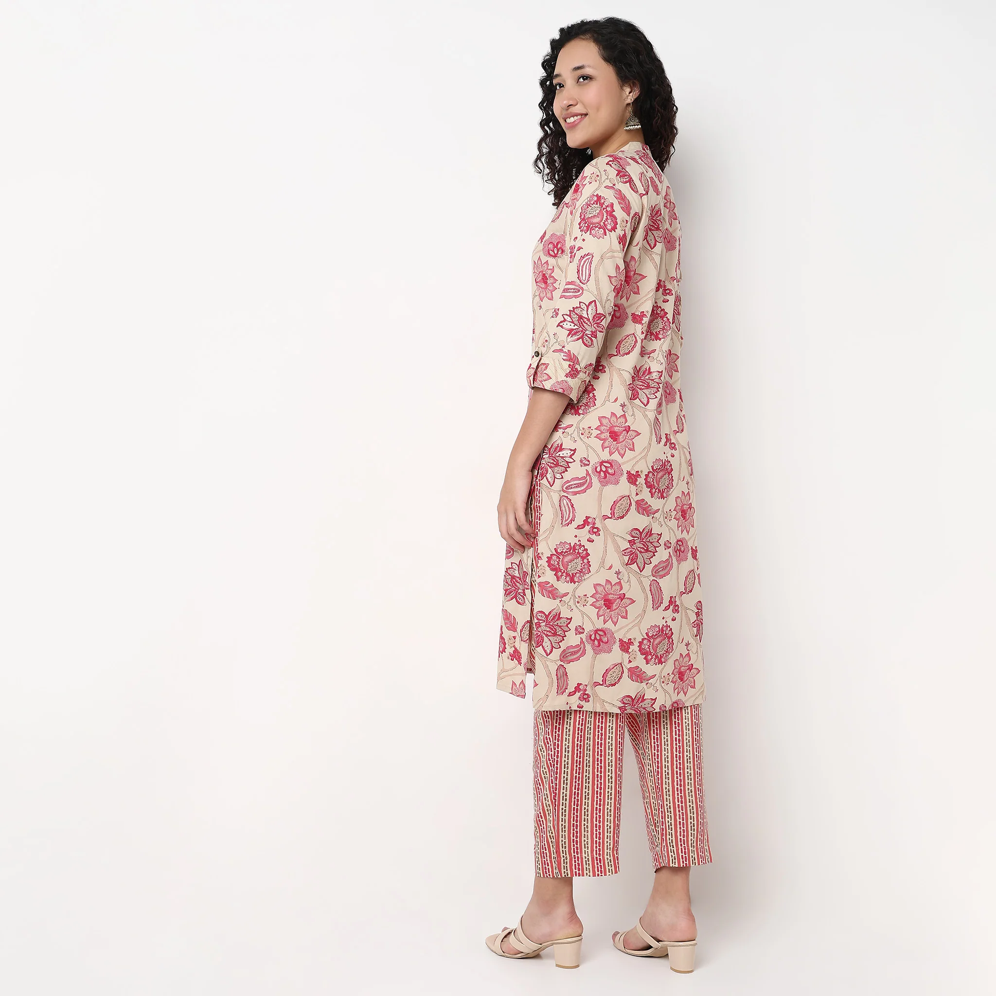 Printed Half Placket Straight Long Kurta - Image 3