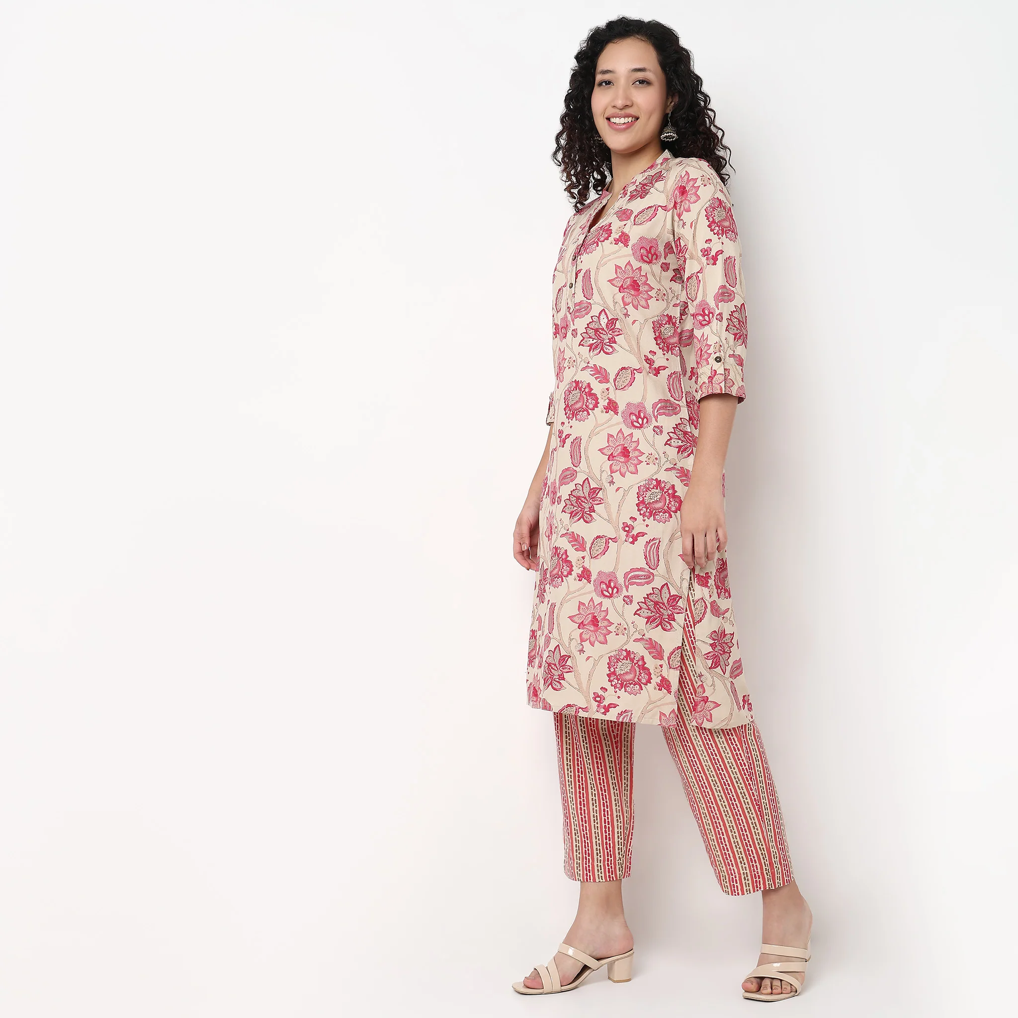 Printed Half Placket Straight Long Kurta - Image 5