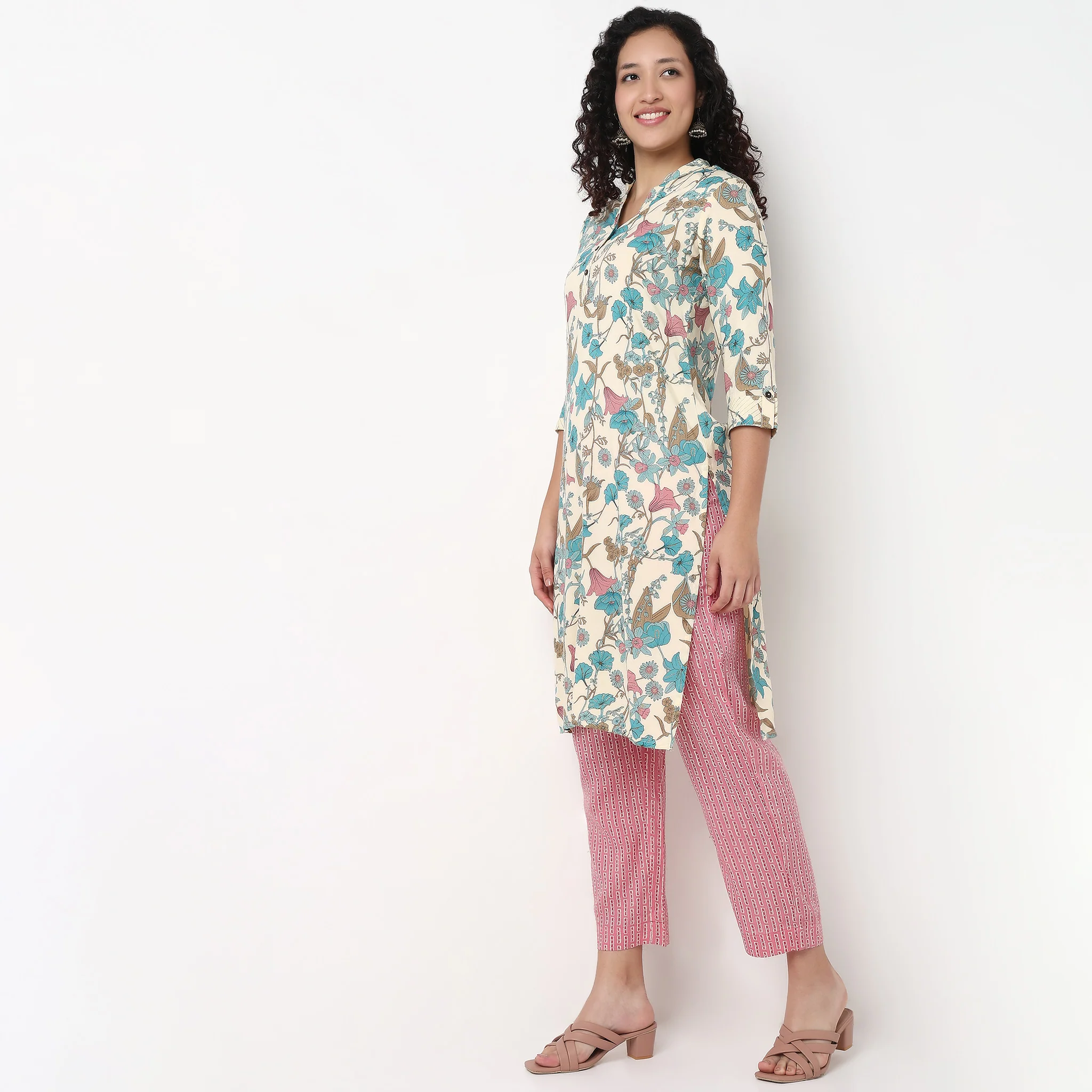 Printed Half Placket Straight Long Kurta - Image 5