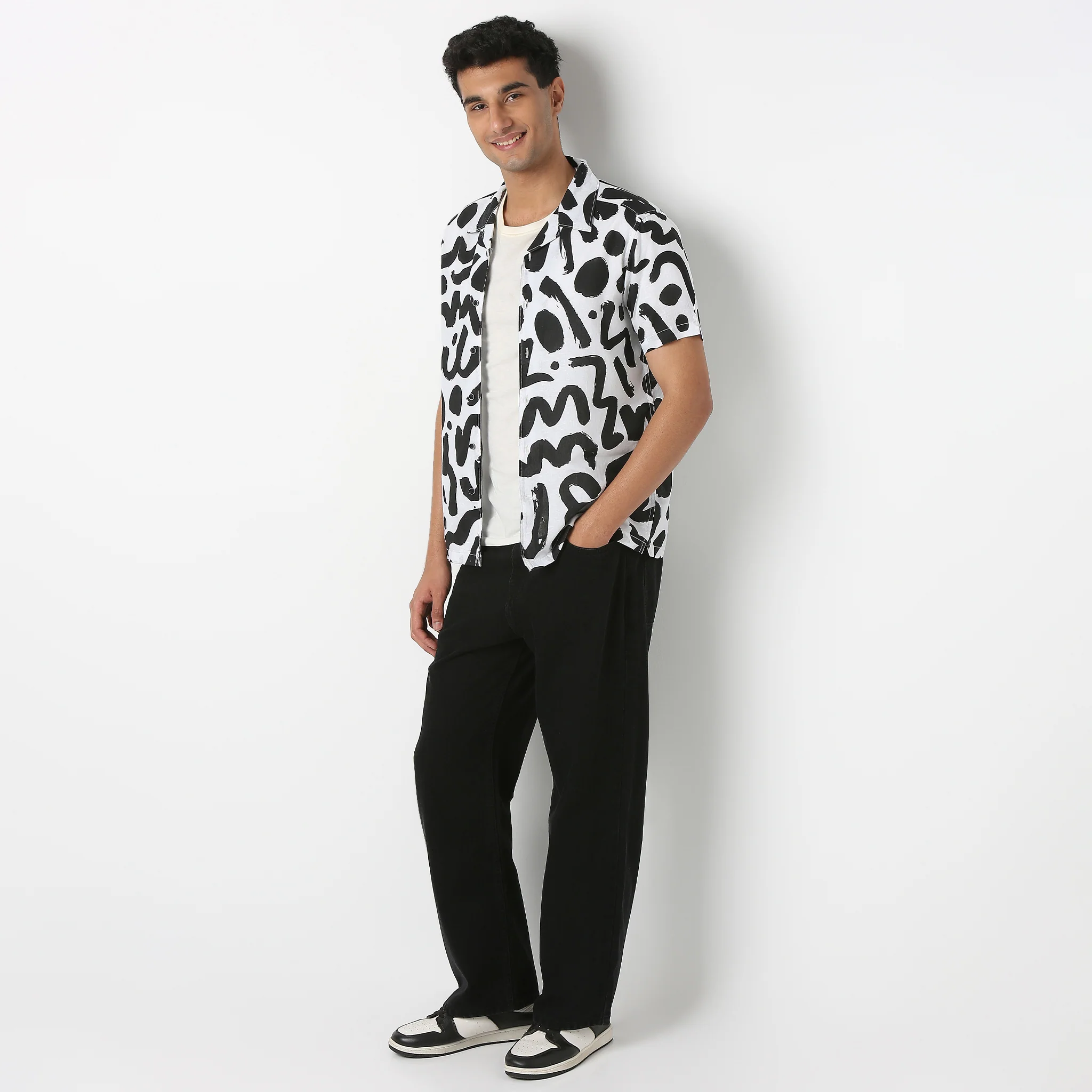 LininįµĖ£ - Linen Enriched Fine Natural Blend Shirts Printed Half Sleeve Camp Collar