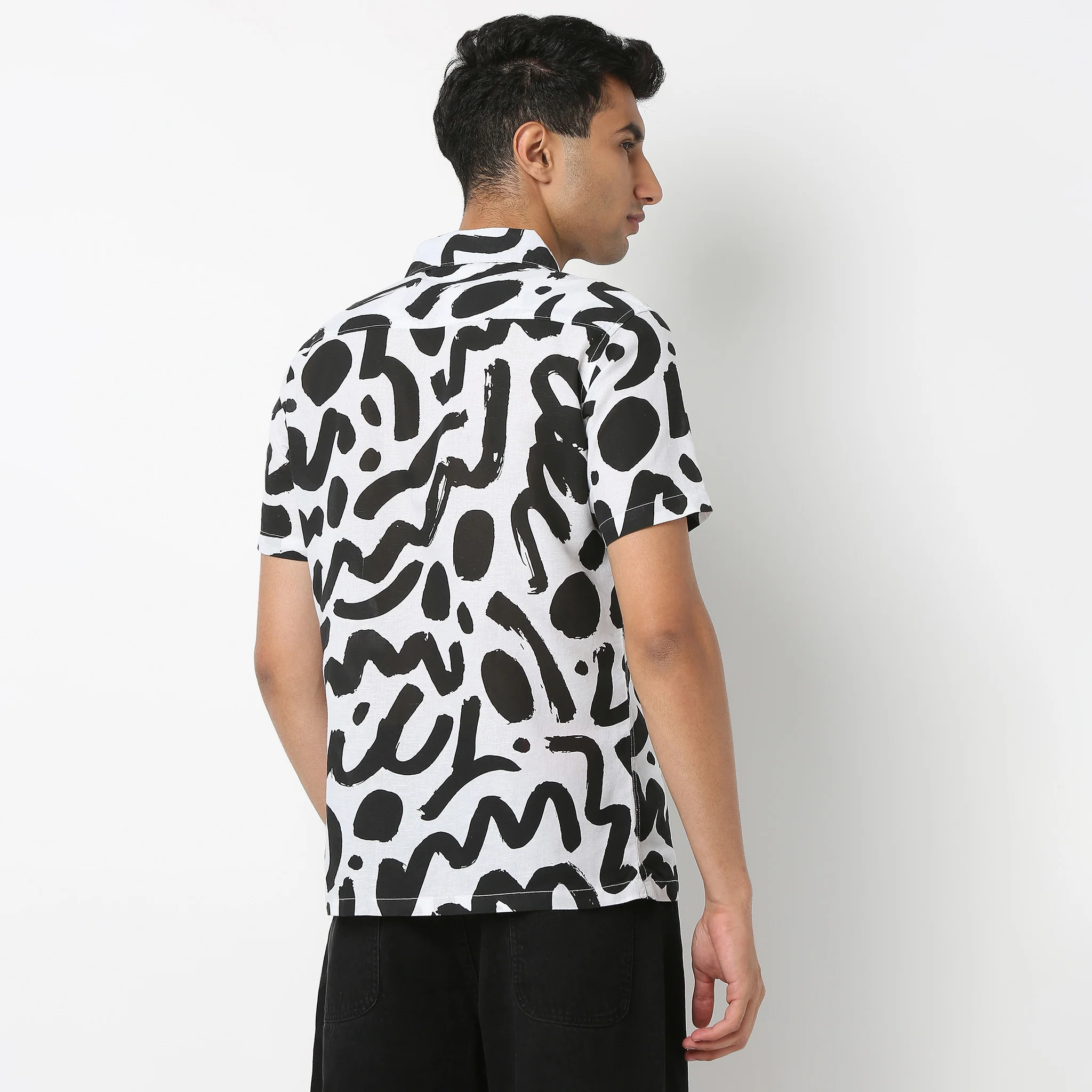 LininįµĖ£ - Linen Enriched Fine Natural Blend Shirts Printed Half Sleeve Camp Collar - Image 4