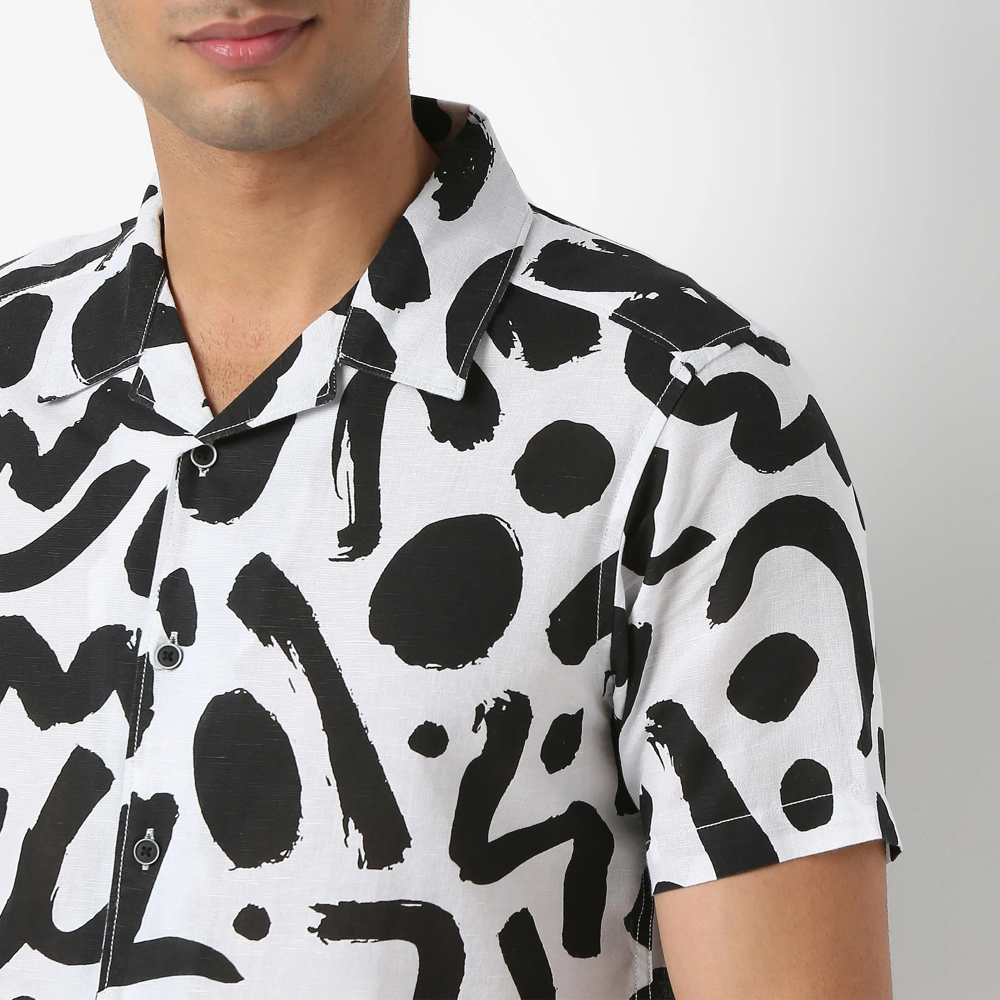 LininįµĖ£ - Linen Enriched Fine Natural Blend Shirts Printed Half Sleeve Camp Collar - Image 5