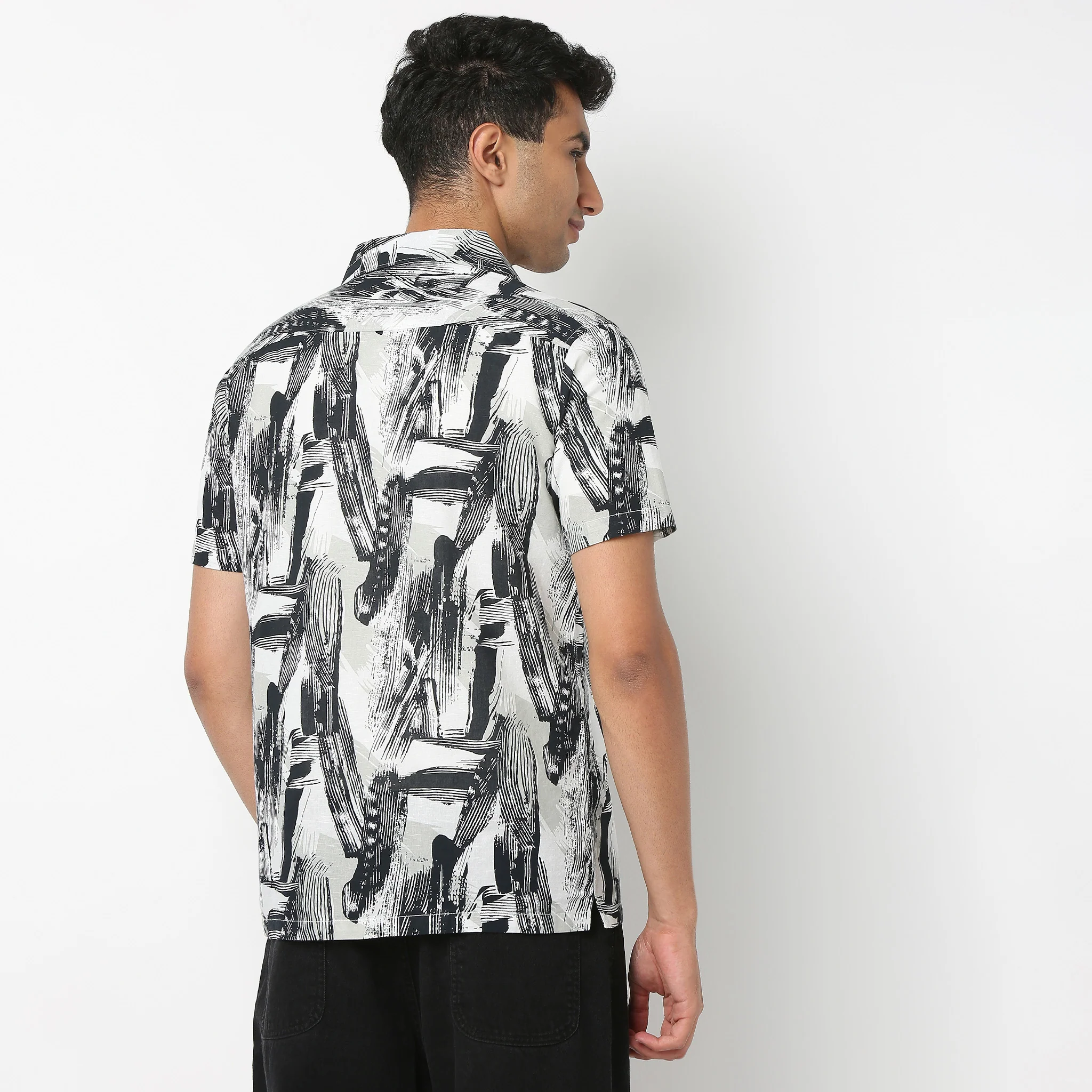 LininįµĖ£ - Linen Enriched Fine Natural Blend Shirts Printed Half Sleeve Camp Collar - Image 4