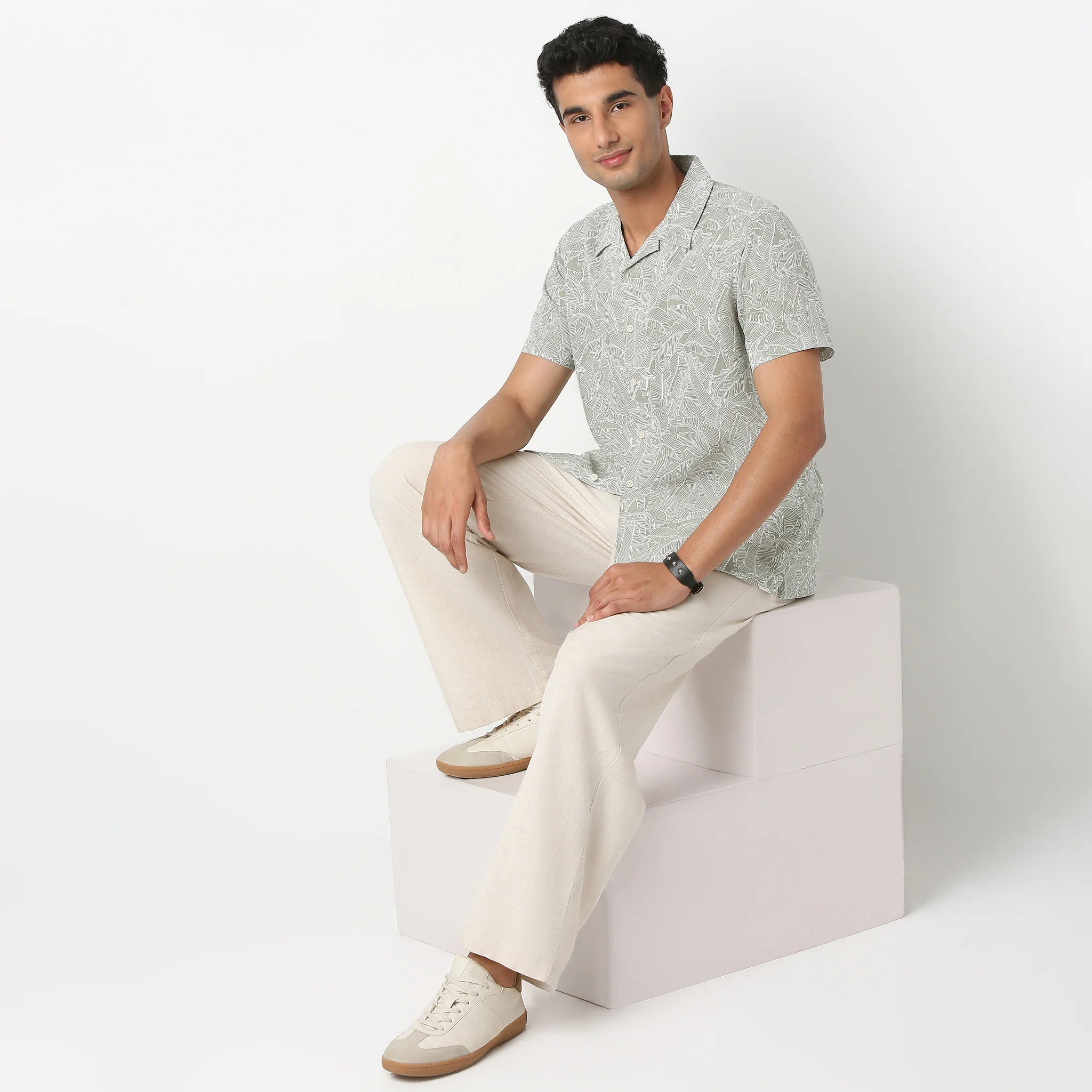 LininįµĖ£ - Linen Enriched Fine Natural Blend Shirts Printed Half Sleeve Camp Collar - Image 2