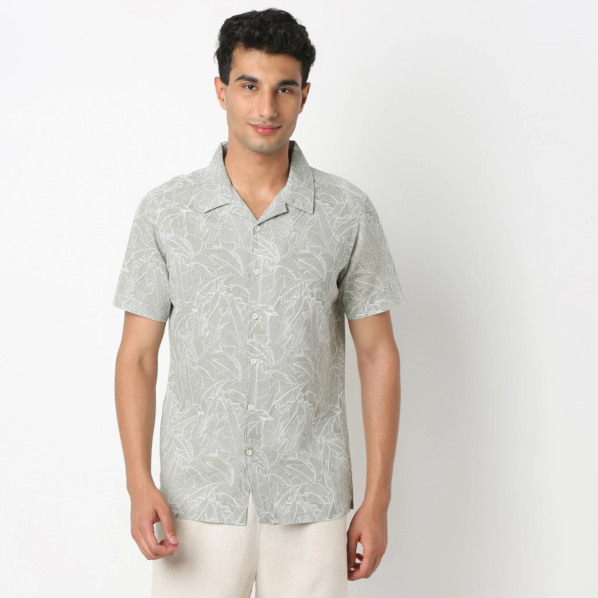 LininįµĖ£ - Linen Enriched Fine Natural Blend Shirts Printed Half Sleeve Camp Collar - Image 3