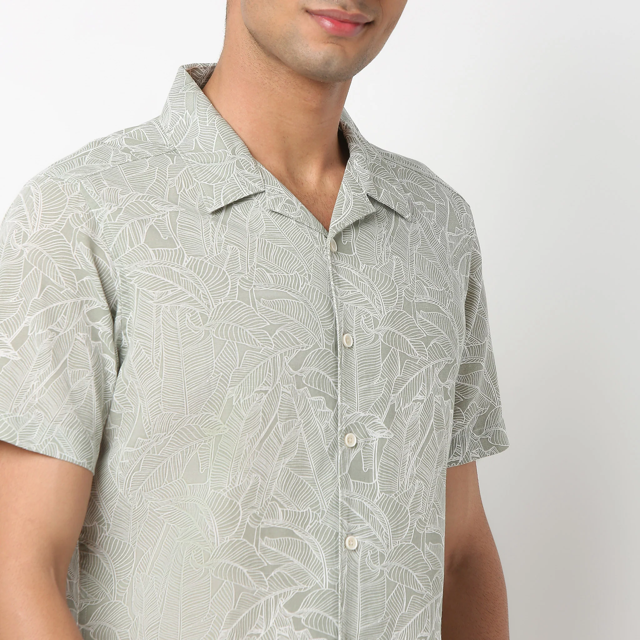 LininįµĖ£ - Linen Enriched Fine Natural Blend Shirts Printed Half Sleeve Camp Collar - Image 5