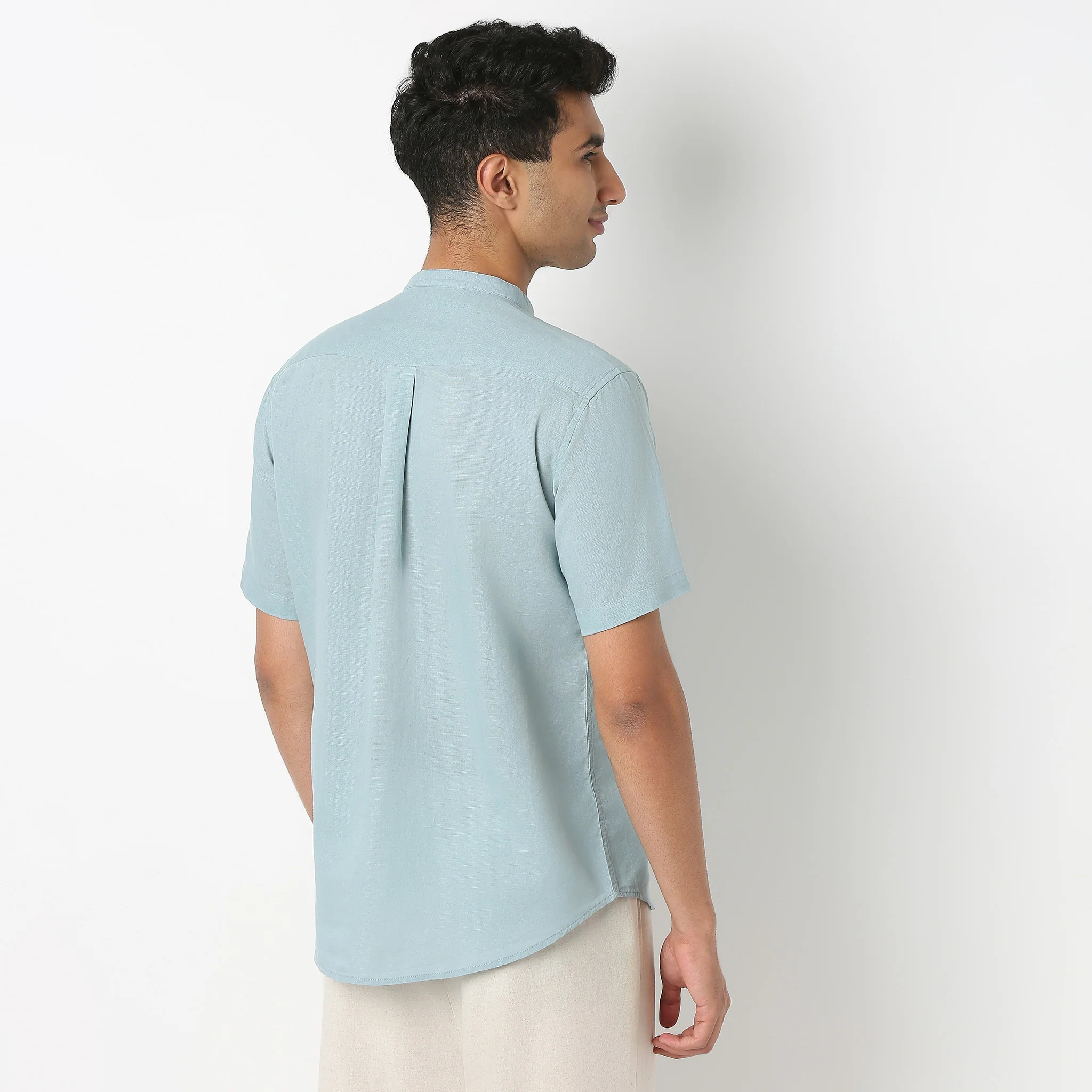 LininįµĖ£ - Linen Enriched Fine Natural Blend Shirt Half Sleeve Band Collar - Image 18