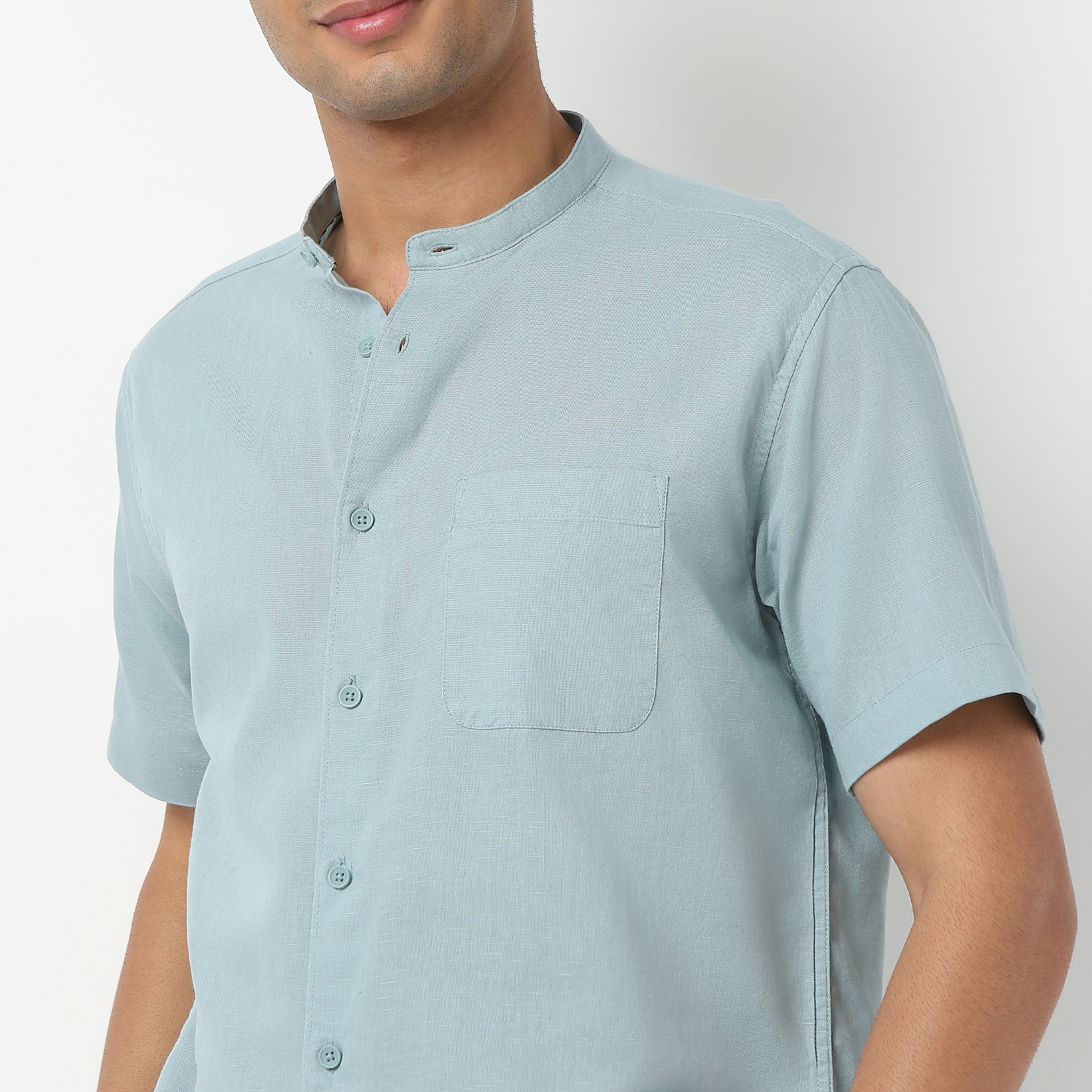 LininįµĖ£ - Linen Enriched Fine Natural Blend Shirt Half Sleeve Band Collar - Image 20