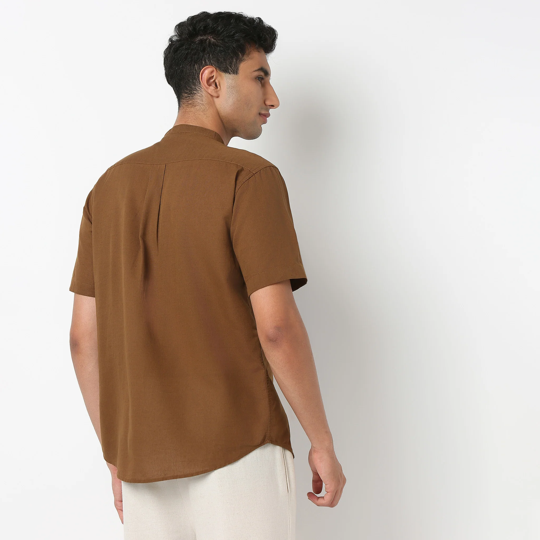 LininįµĖ£ - Linen Enriched Fine Natural Blend Shirt Half Sleeve Band Collar - Image 23