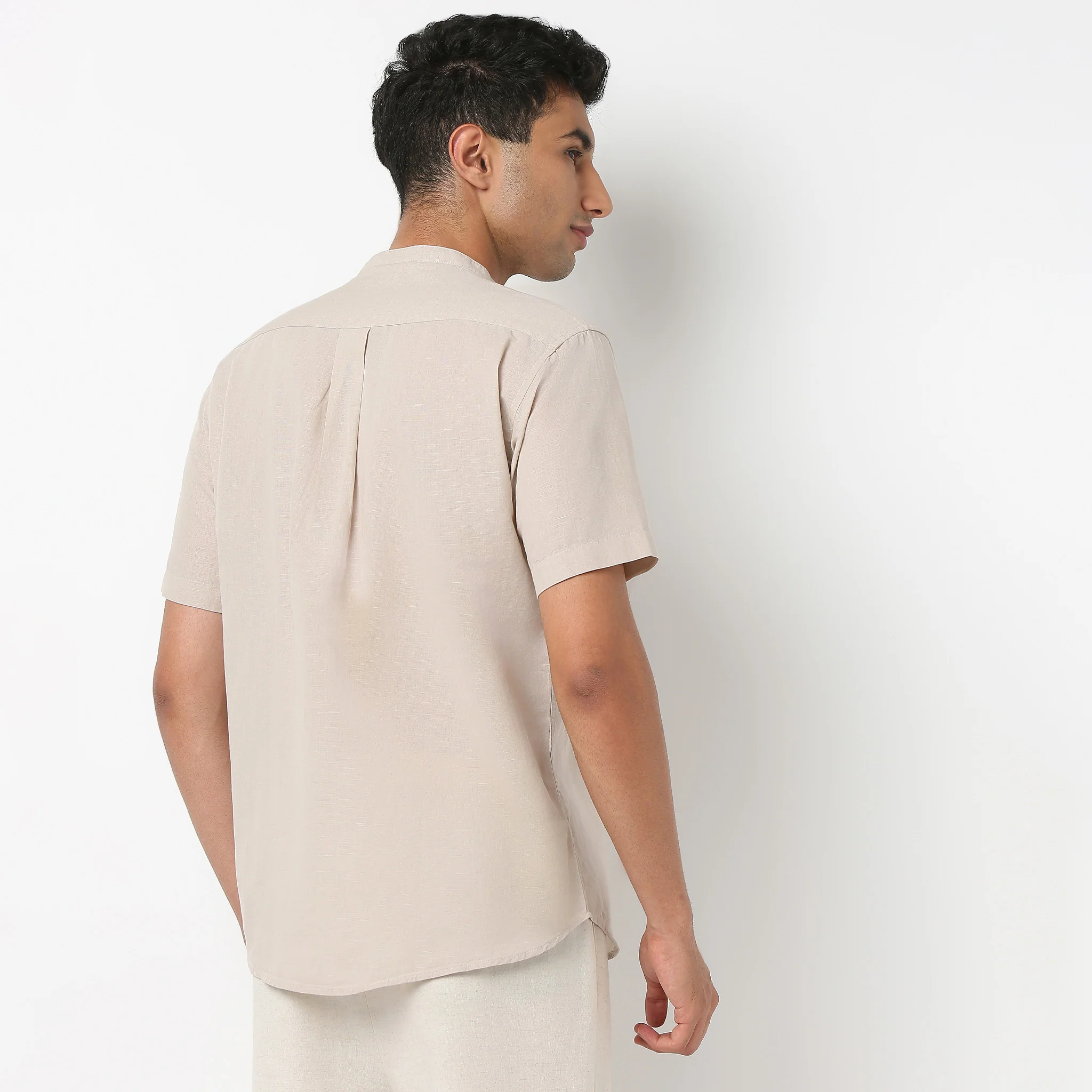 LininįµĖ£ - Linen Enriched Fine Natural Blend Shirt Half Sleeve Band Collar - Image 28