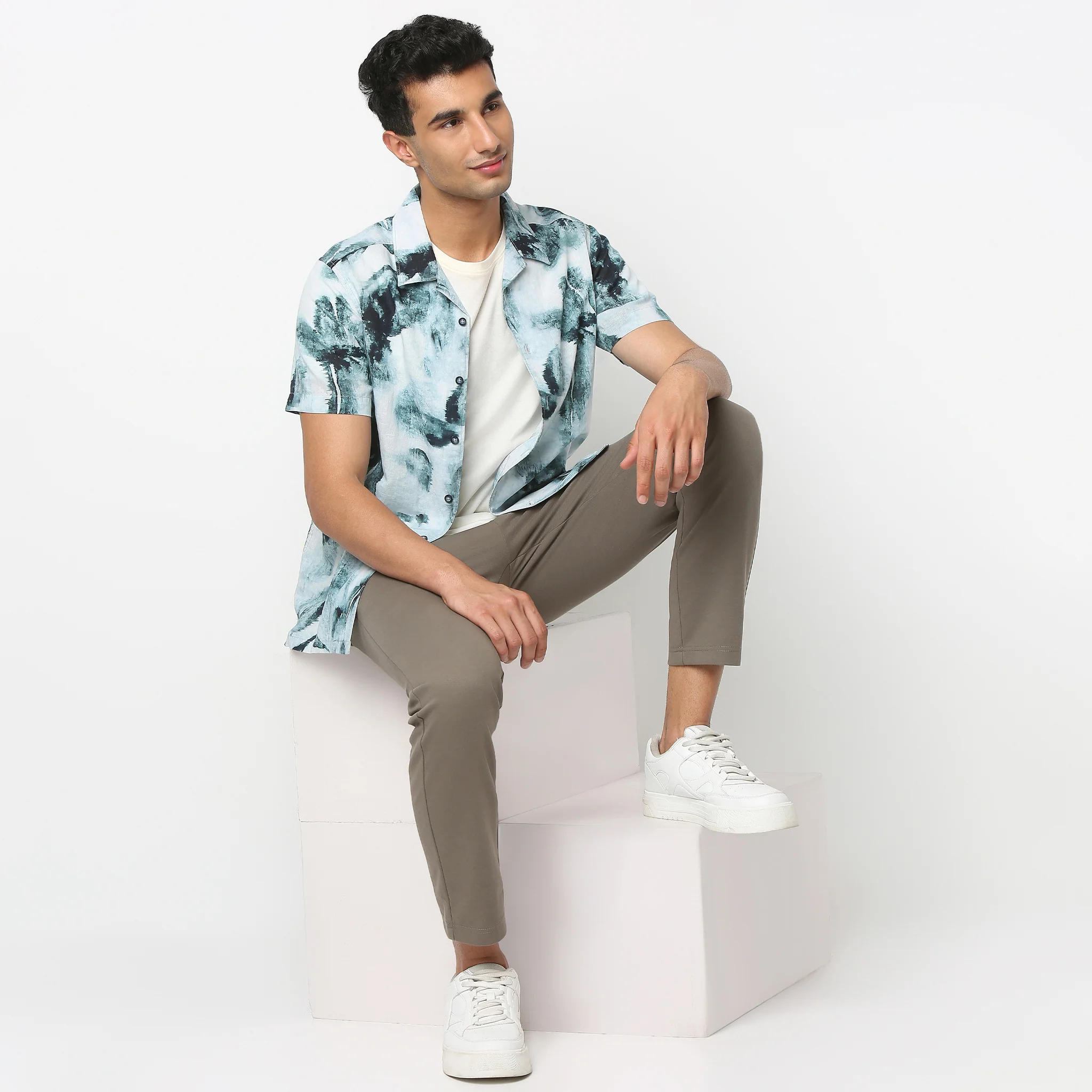 LininįµĖ£ - Linen Enriched Fine Natural Blend Shirts Printed Half Sleeve Camp Collar - Image 2