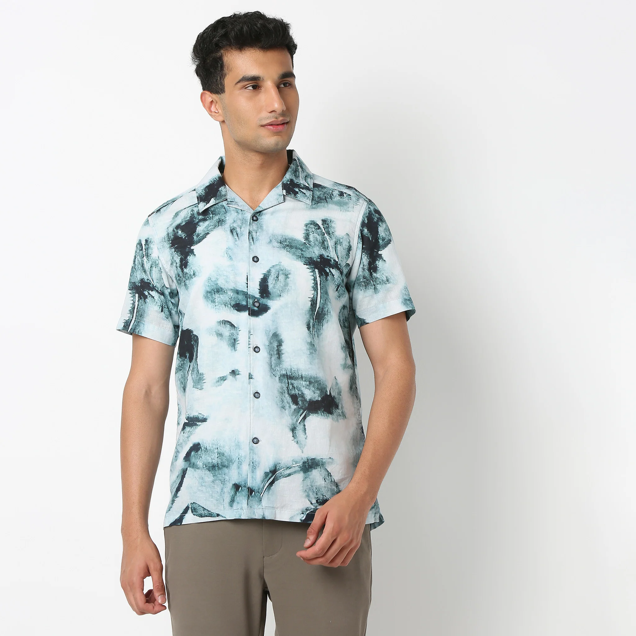 LininįµĖ£ - Linen Enriched Fine Natural Blend Shirts Printed Half Sleeve Camp Collar - Image 3