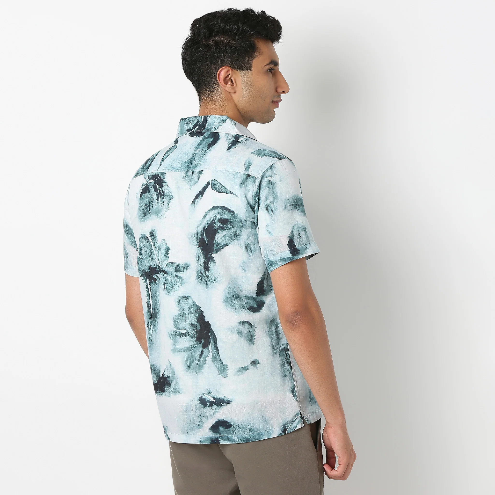 LininįµĖ£ - Linen Enriched Fine Natural Blend Shirts Printed Half Sleeve Camp Collar - Image 4