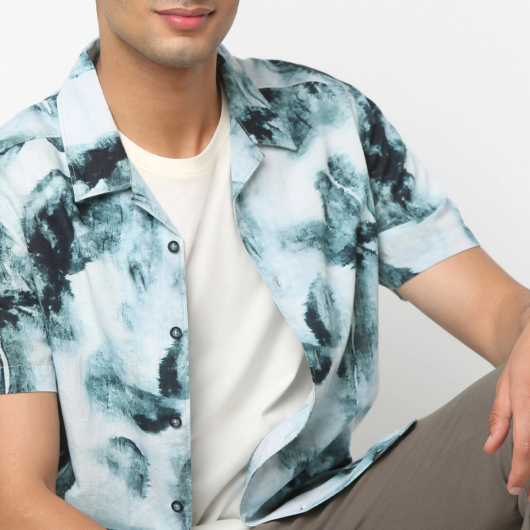 LininįµĖ£ - Linen Enriched Fine Natural Blend Shirts Printed Half Sleeve Camp Collar - Image 5