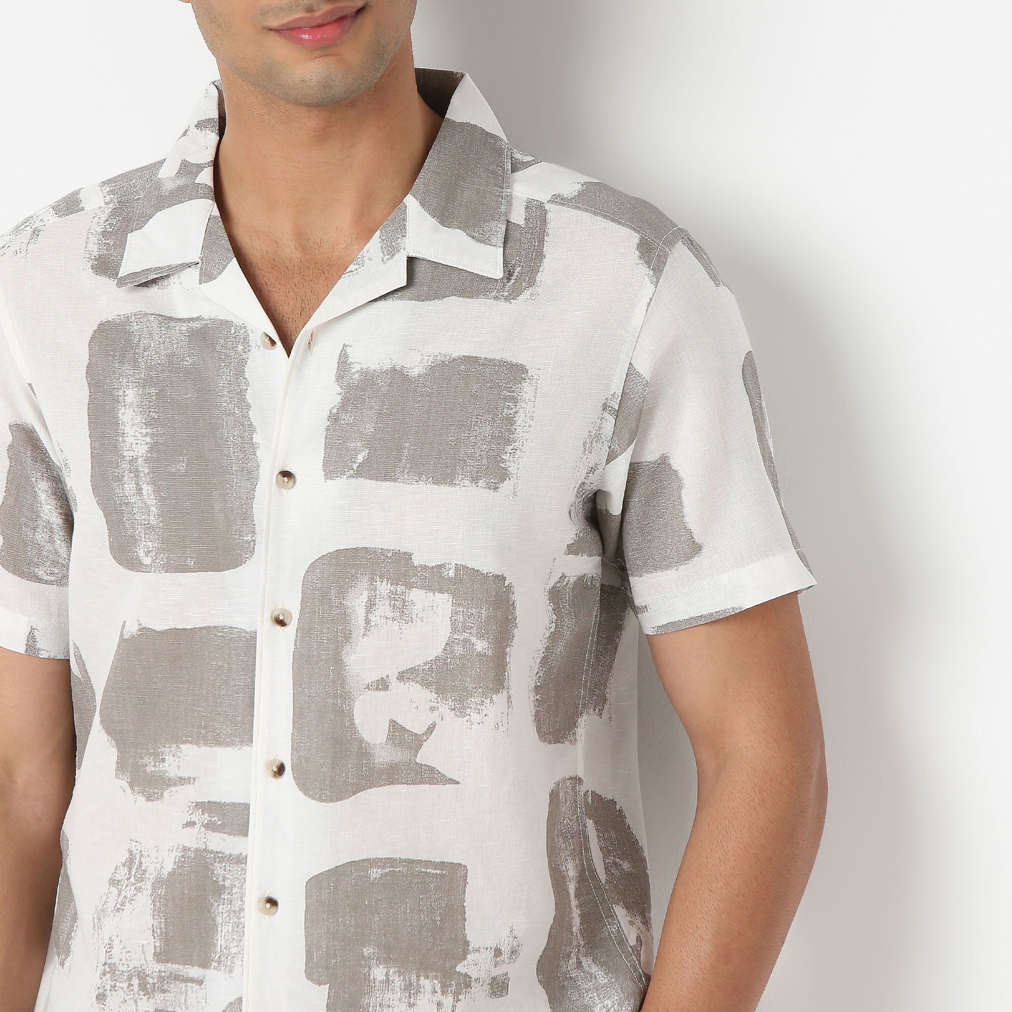 LininįµĖ£ - Linen Enriched Fine Natural Blend Shirts Printed Half Sleeve Camp Collar - Image 5
