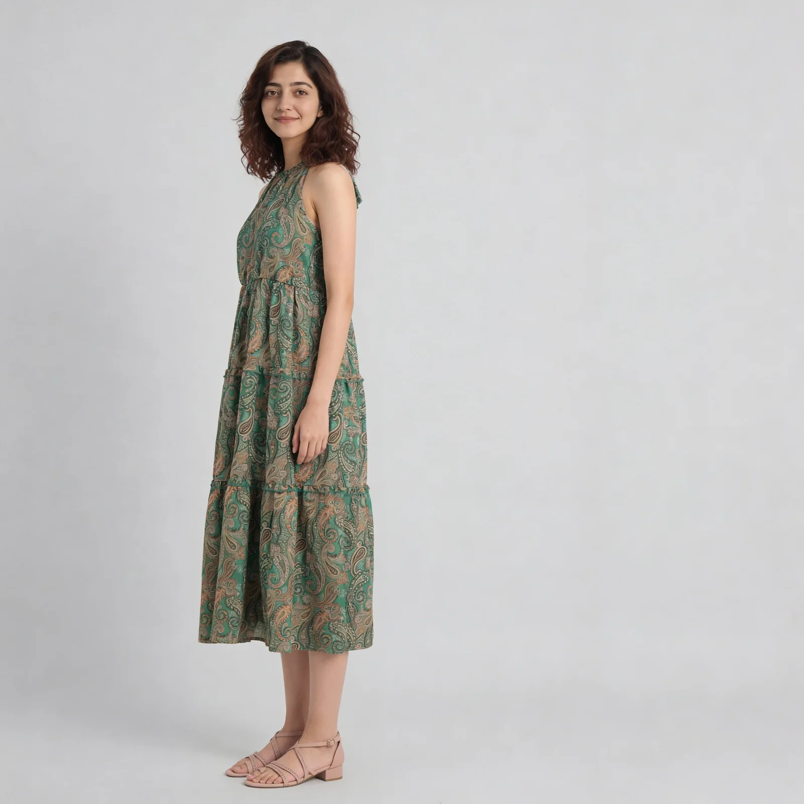 Printed High Neck Smocked Tiered Dress - Image 5