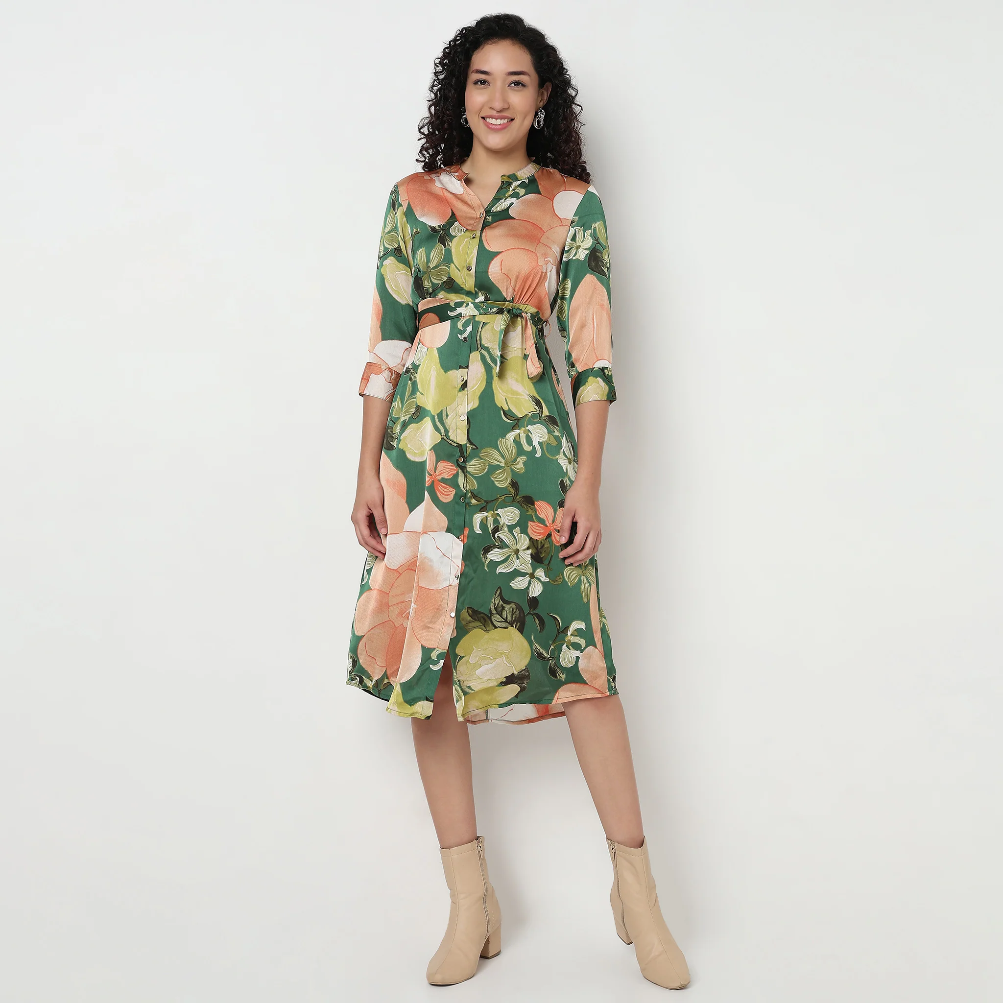 Printed Band Collar Dress - Image 2