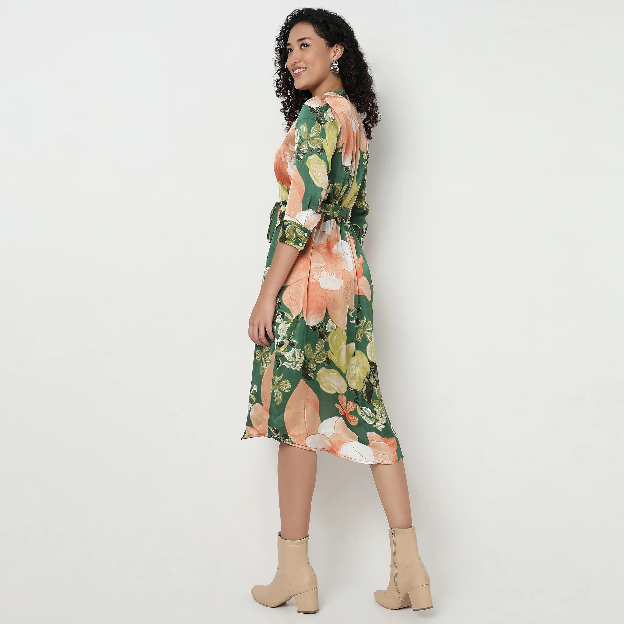 Printed Band Collar Dress - Image 3