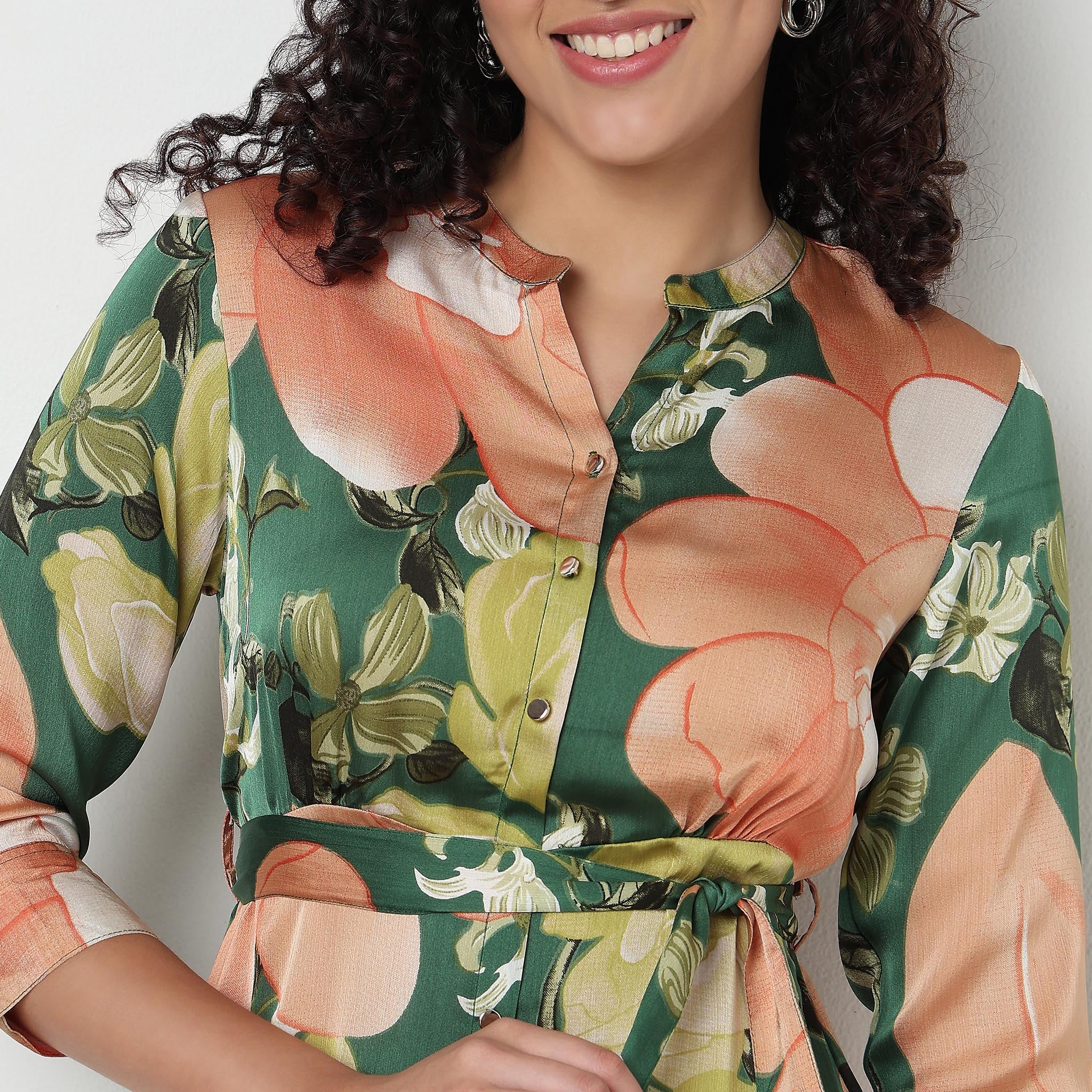 Printed Band Collar Dress - Image 4