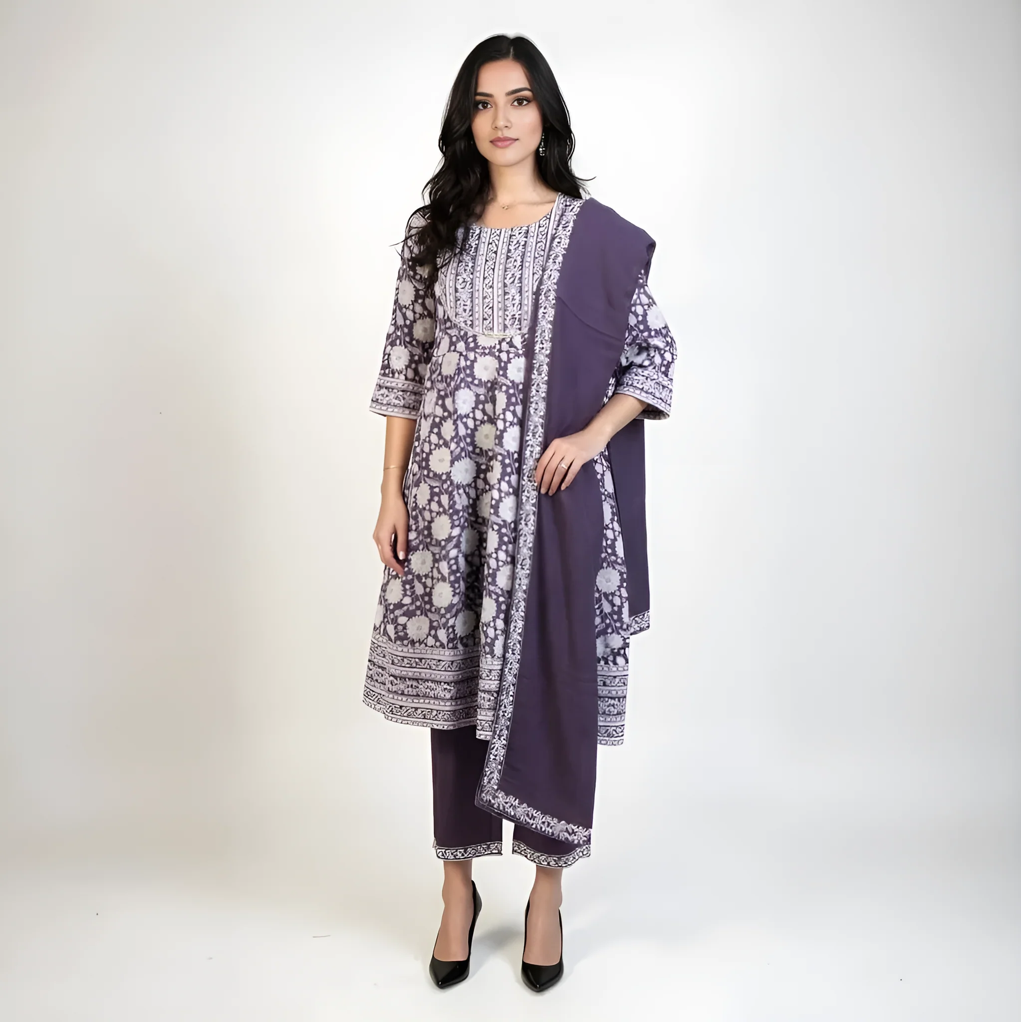 Printed Kurta and Pant With Dupatta Set - Image 2