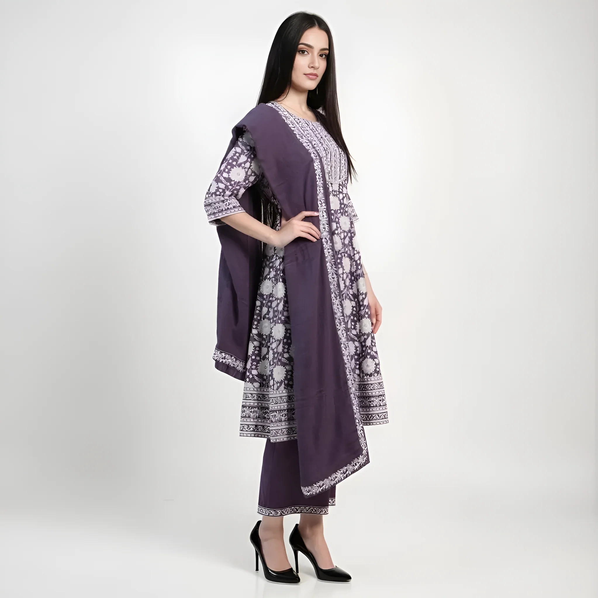 Printed Kurta and Pant With Dupatta Set - Image 4