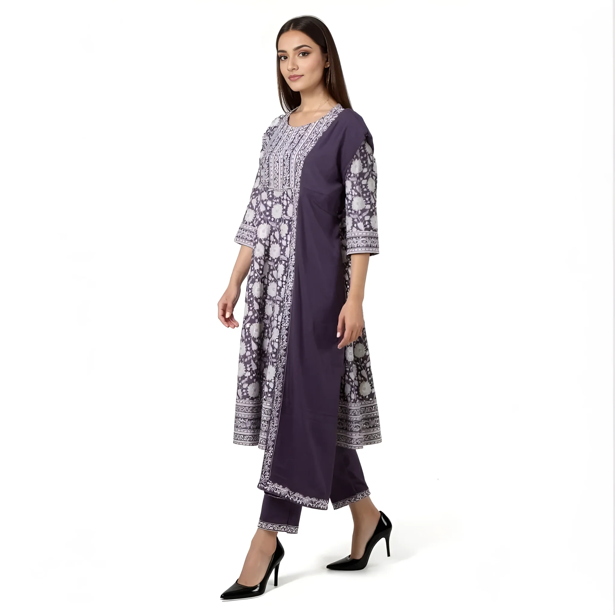 Printed Kurta and Pant With Dupatta Set - Image 5