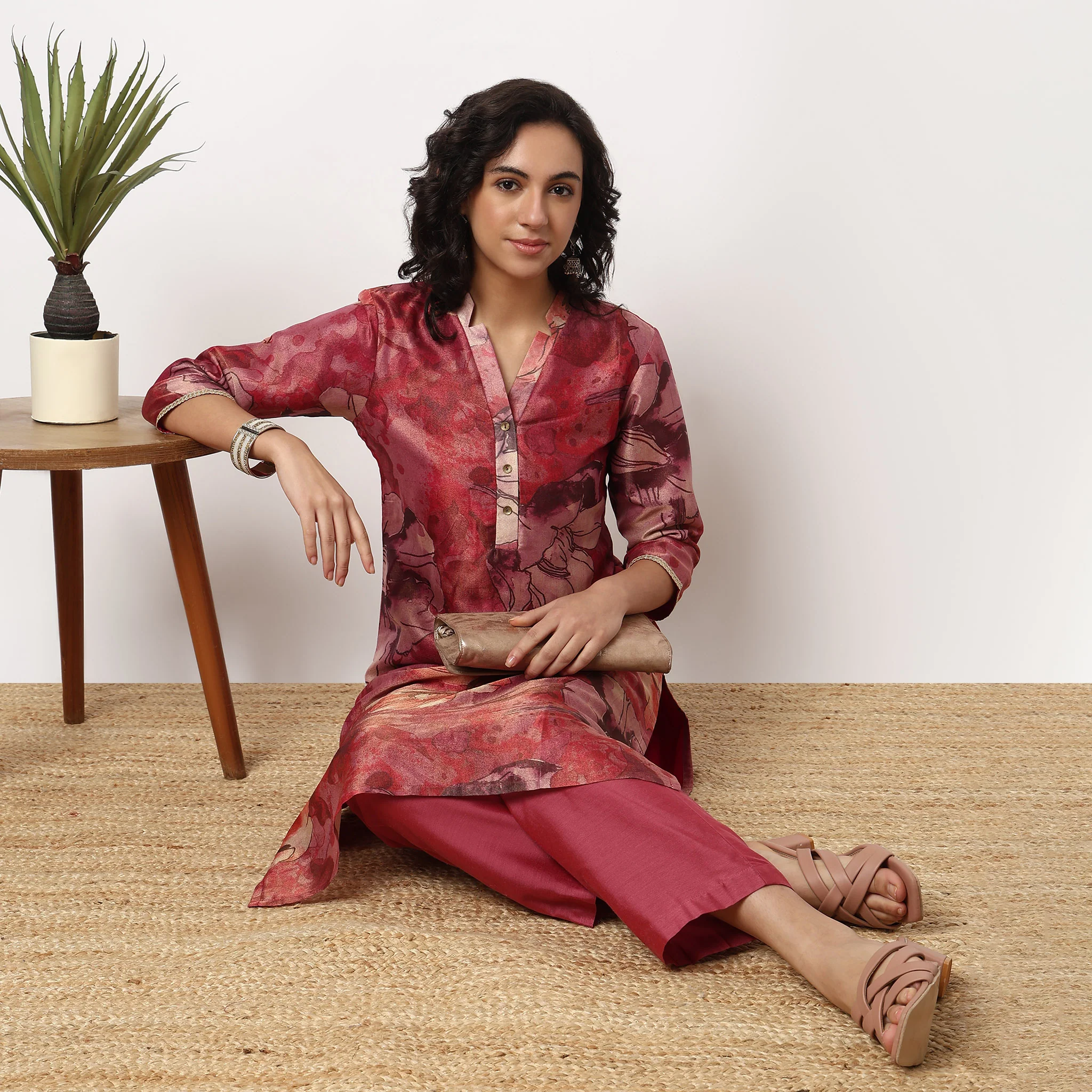 Printed V-Neck Kurta Set