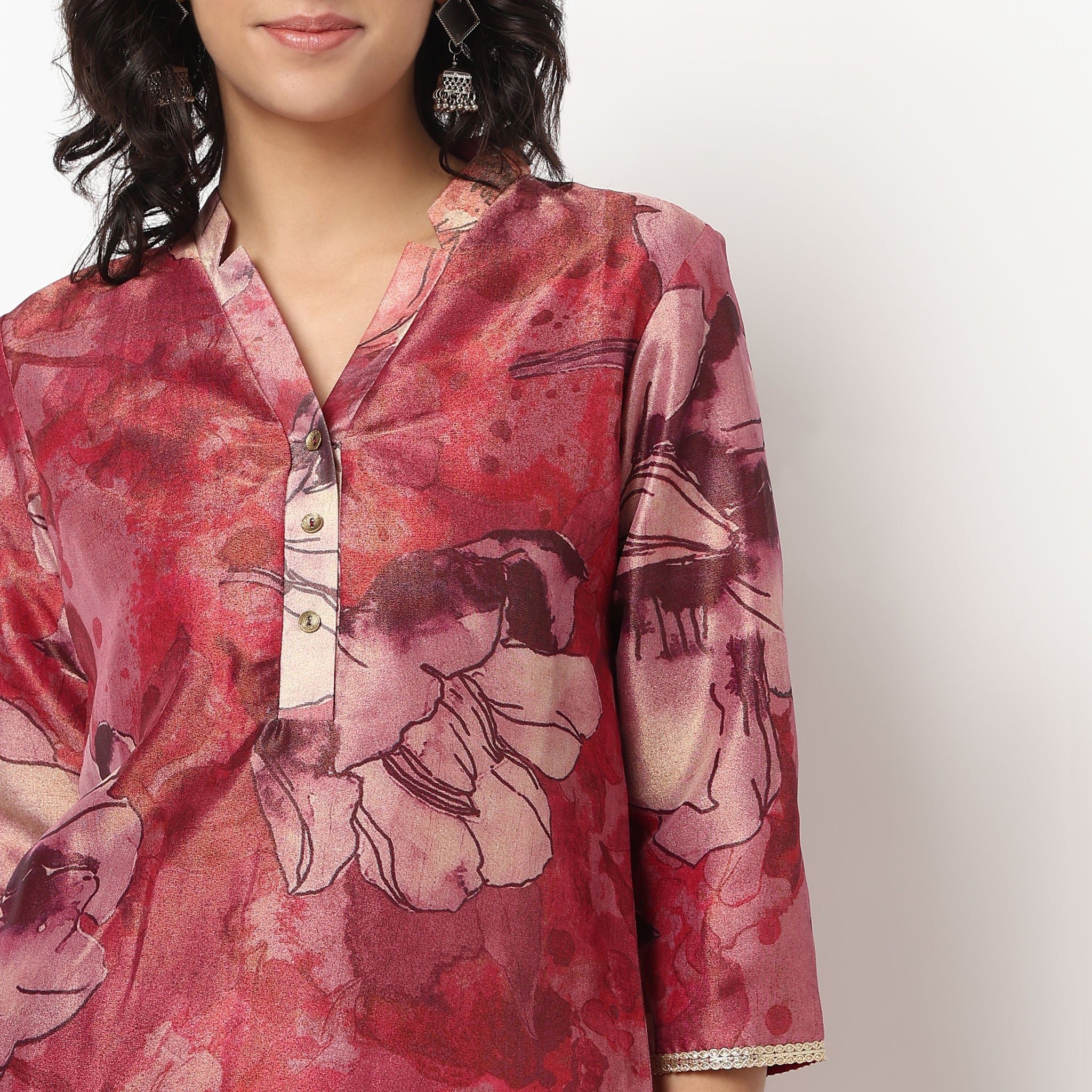 Printed V-Neck Kurta Set - Image 4